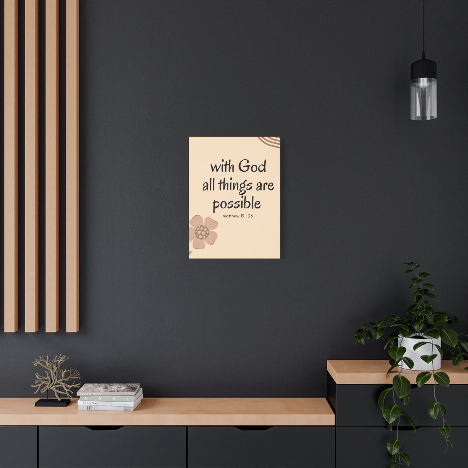 Scripture Canvas All Things Are Possible Matthew 19:26 Brown Flower Christian Wall Art Bible Verse Print Ready to Hang-Express Your Love Gifts
