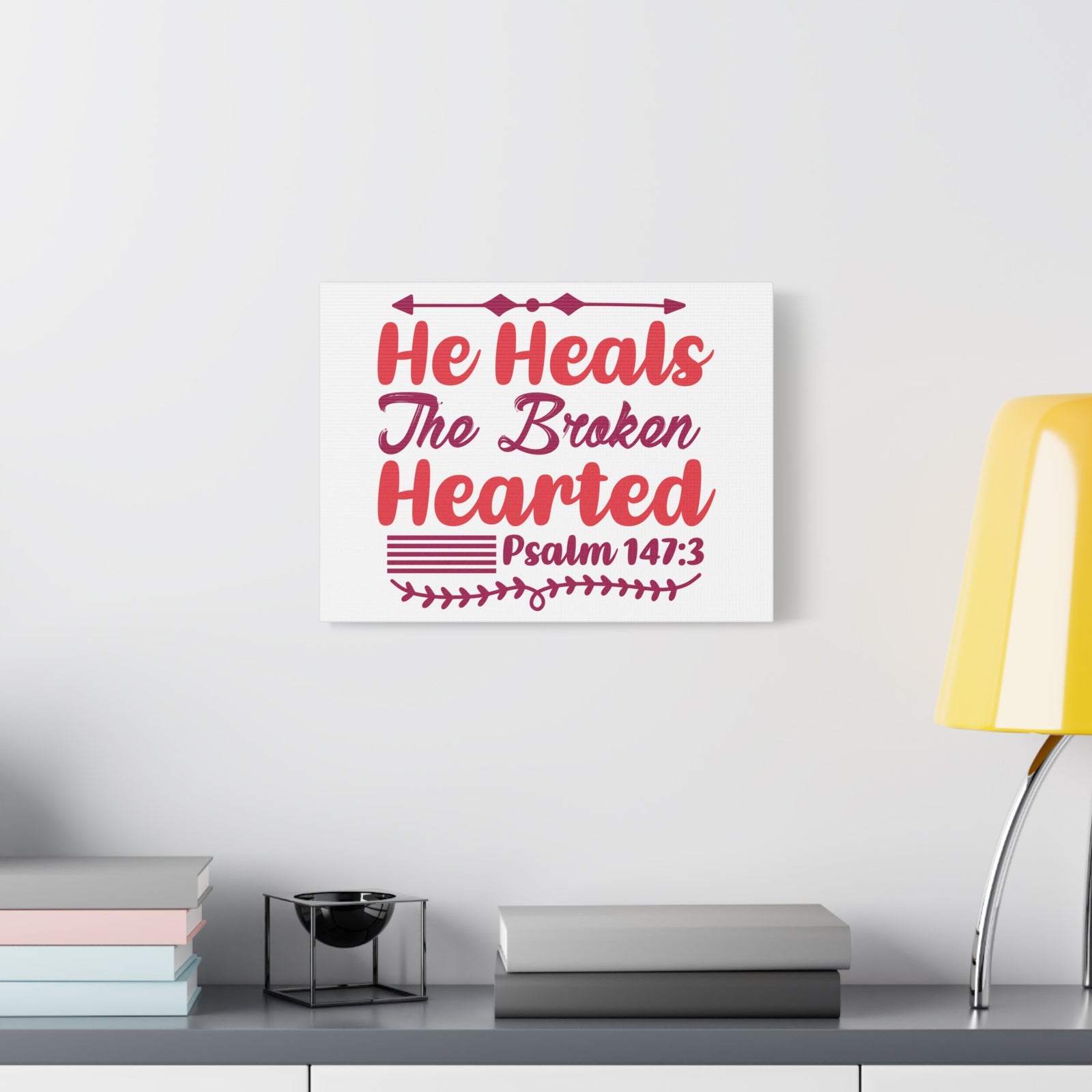 Scripture Canvas Psalm 147:3 The Broken Hearted Christian Wall Art Bible Verse Print Ready to Hang-Express Your Love Gifts