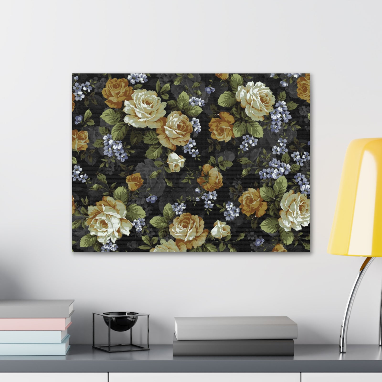 Monochrome Rose And Gray Small Flowers Flower Canvas Wall Art for Home Decor Ready-to-Hang-Express Your Love Gifts