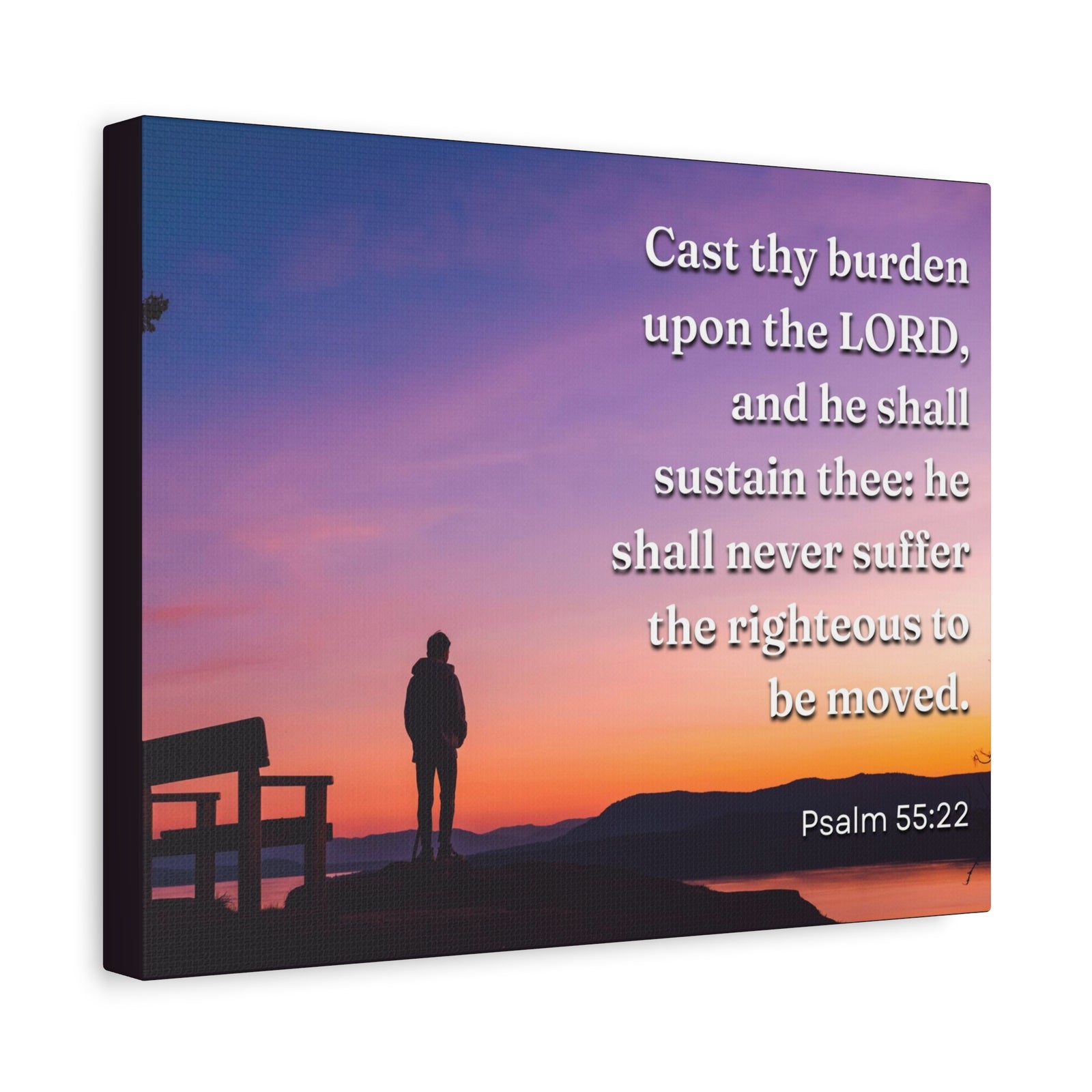 Scripture Canvas The Righteous Psalm 55:22 Christian Wall Art Bible Verse Print Ready to Hang-Express Your Love Gifts