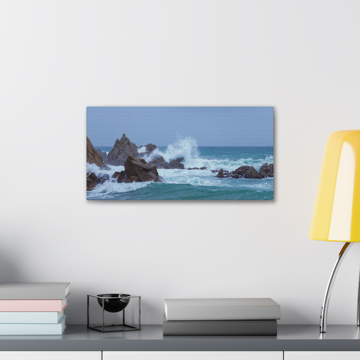 Sea Waves Crash Against Rocks Large Splashes Ocean Canvas Wall Art for Home Decor Ready-to-Hang-Express Your Love Gifts