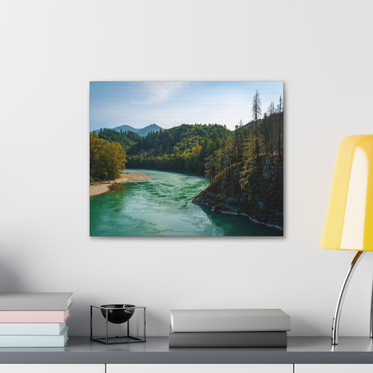 River Through Pine Tree Green Forest Nature Wilderness Photography Canvas Wall Art for Home Decor Ready-to-Hang-Express Your Love Gifts