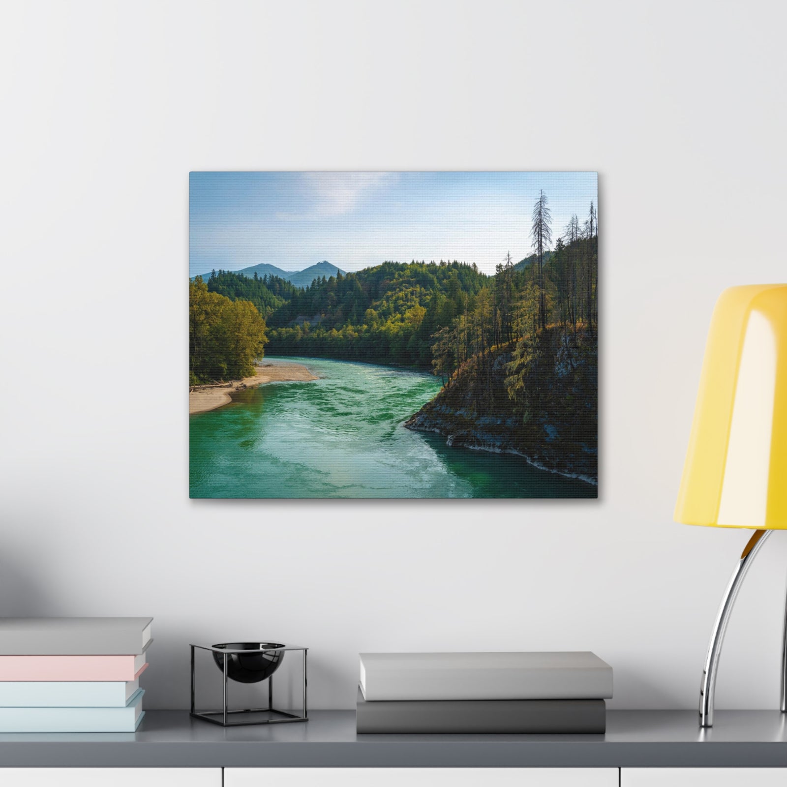 River Through Pine Tree Green Forest Nature Wilderness Photography Canvas Wall Art for Home Decor Ready-to-Hang-Express Your Love Gifts