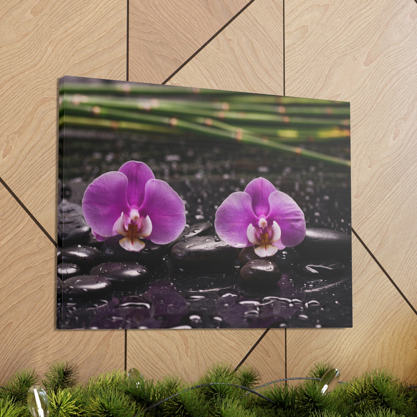 Two Pink Orchid Forest Floral Nature Photography Canvas Wall Art for Home Decor Ready-to-Hang-Express Your Love Gifts