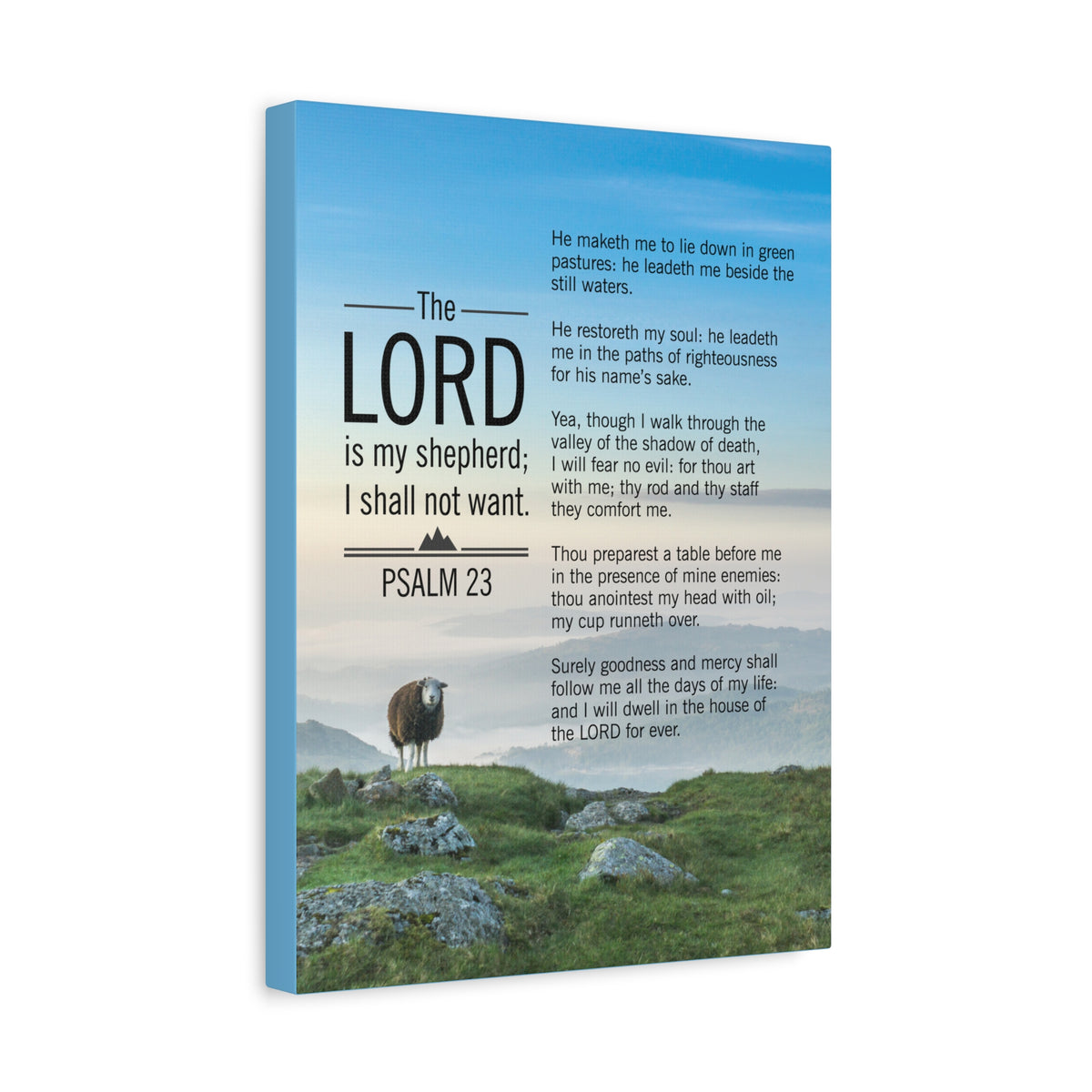 Bible Verse Canvas The Lord is My Shepherd Blue Sky Psalm 23 Wall Art Christian Home Decor-Express Your Love Gifts