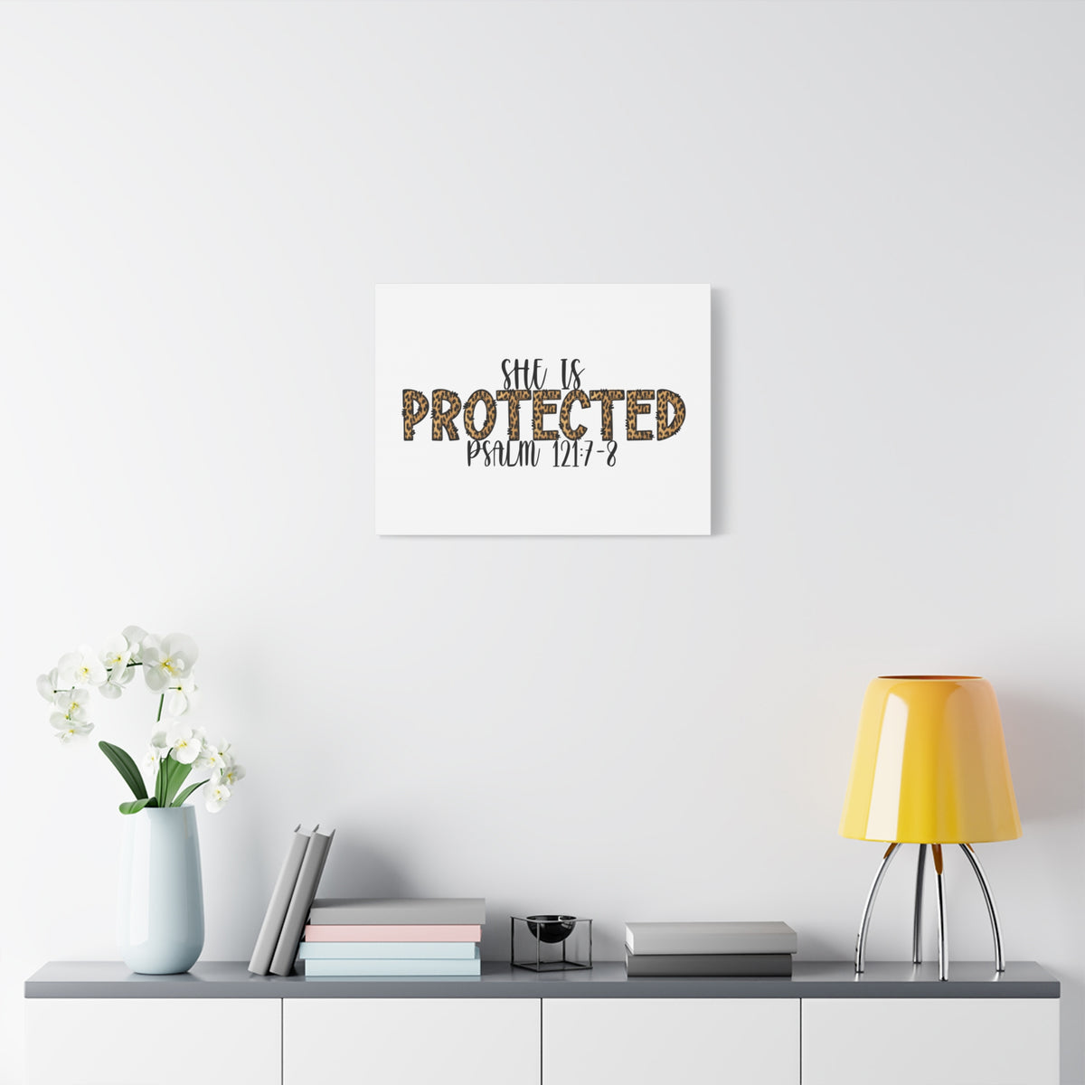 Scripture Canvas She Is Protected Psalm 121:7-8 Christian Wall Art Bible Verse Print Ready to Hang-Express Your Love Gifts
