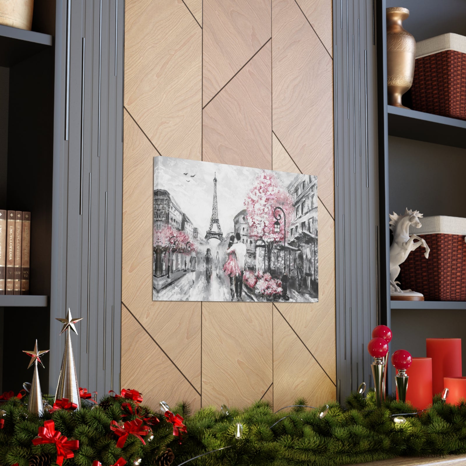 Couple Hug Pink Paris France Canvas Artwork High-Quality Breathtaking French City for Home Decor Ready to Hang-Express Your Love Gifts