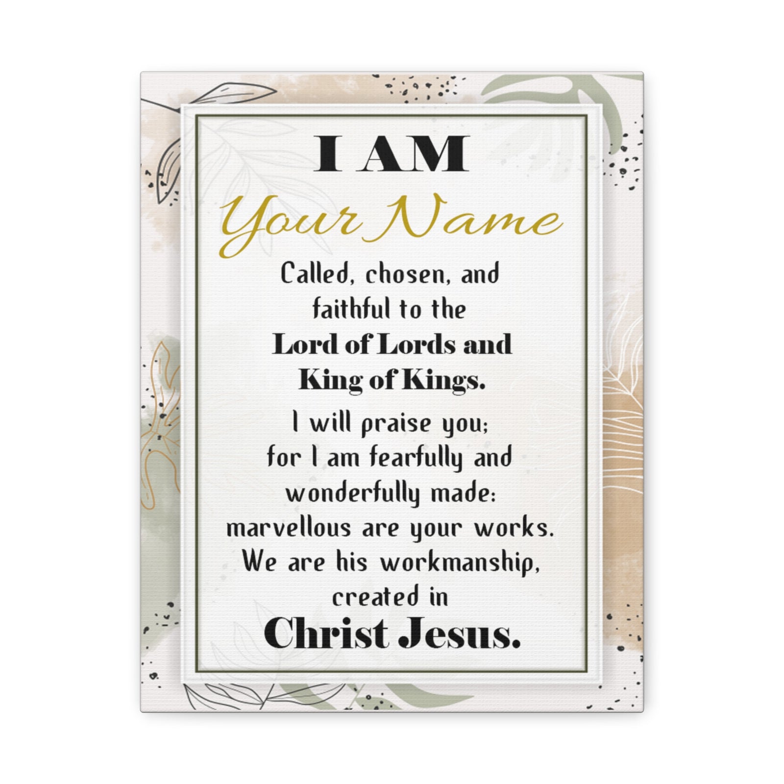Personalized Called Chosen in Christ's Workmanship Bible Chapter Canvas Christian Wall Art Ready to Hang-Express Your Love Gifts