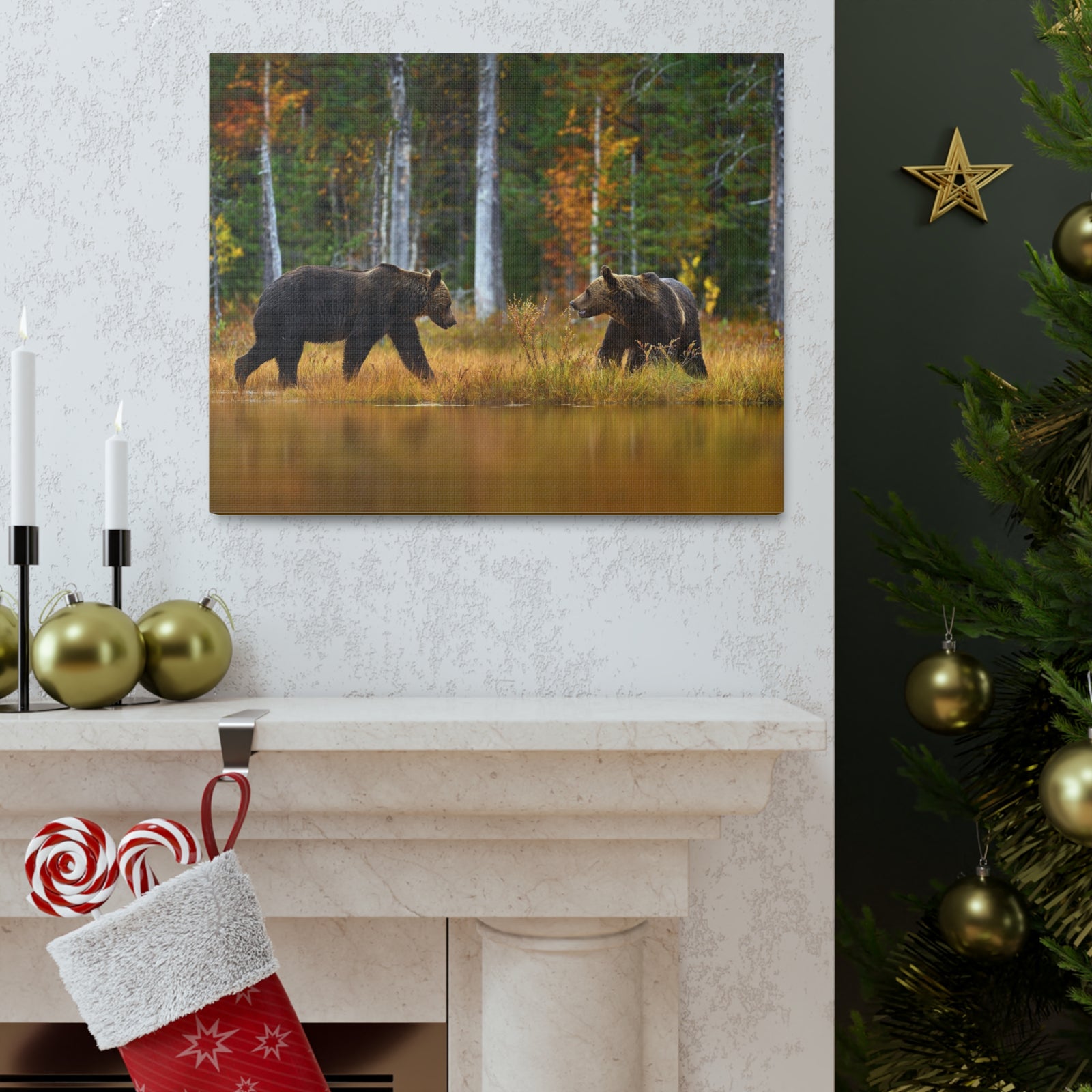 Spring Forest Bears Nature Wilderness Photography Canvas Wall Art for Home Decor Ready-to-Hang-Express Your Love Gifts