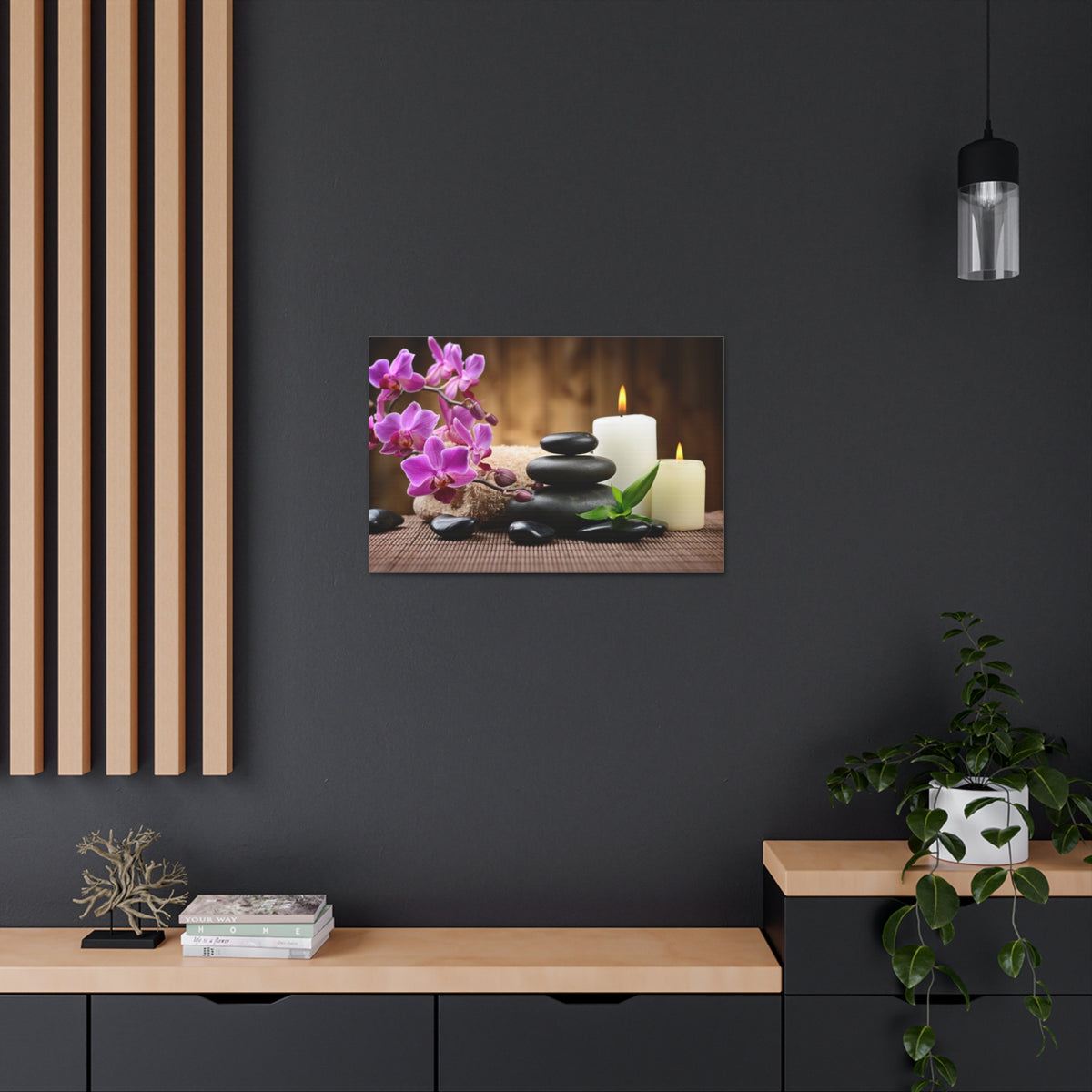 Stones and Bamboo Forest Floral Nature Photography Canvas Wall Art for Home Decor Ready-to-Hang-Express Your Love Gifts