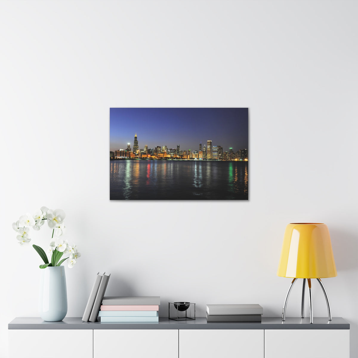 Chicago Night Skyline Canvas Artwork High-Quality Breathtaking Stunning Cityscape for Home Decor Ready to Hang-Express Your Love Gifts