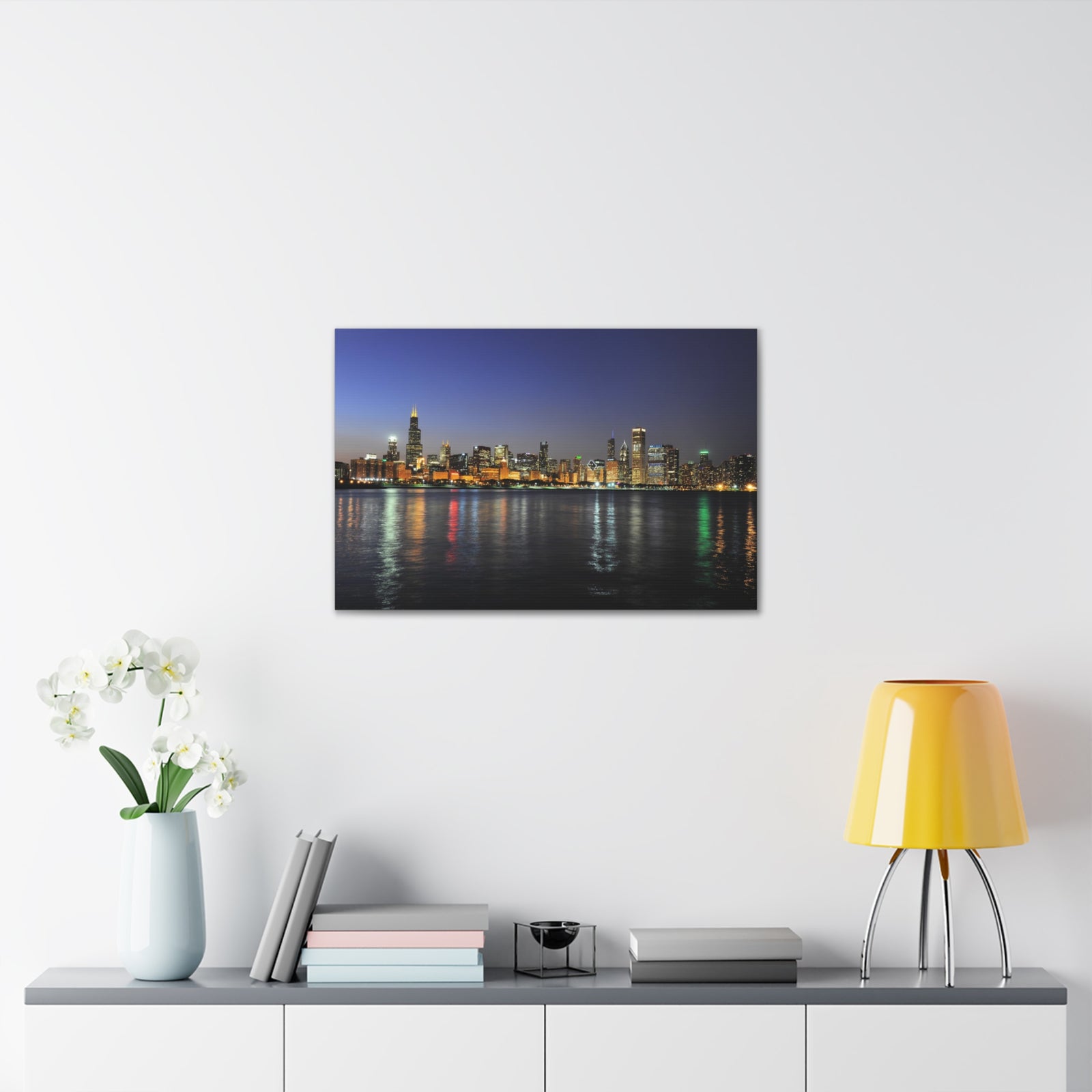 Chicago Night Skyline Canvas Artwork High-Quality Breathtaking Stunning Cityscape for Home Decor Ready to Hang-Express Your Love Gifts