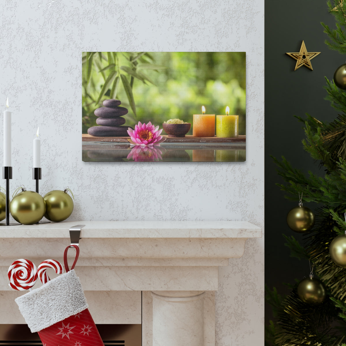 Zen Stone and Salt Forest Floral Nature Photography Canvas Wall Art for Home Decor Ready-to-Hang-Express Your Love Gifts