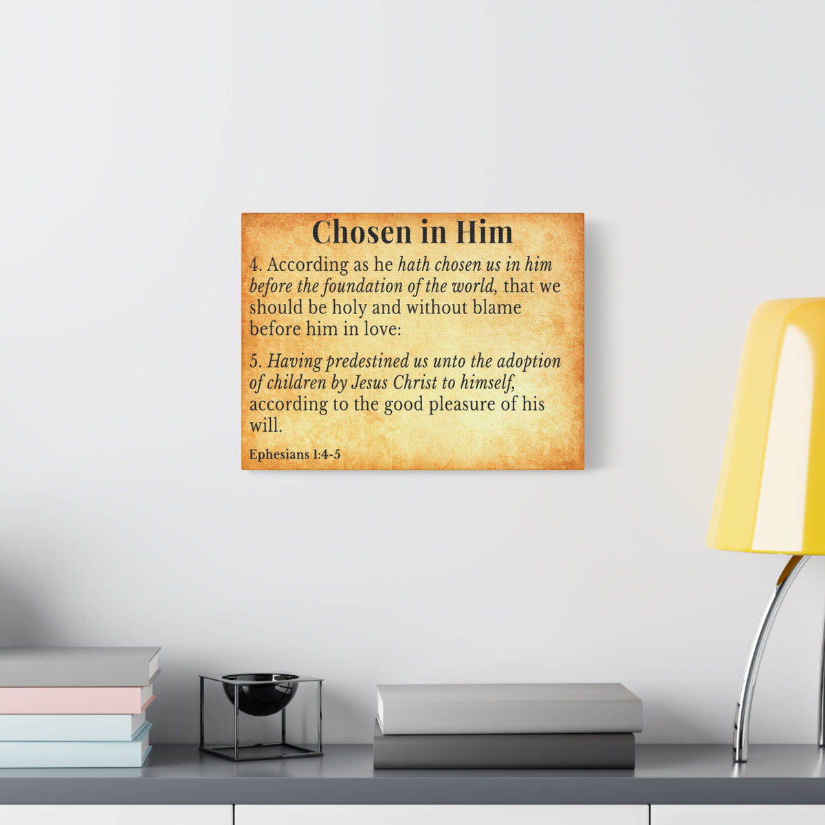 Scripture Walls Ephesians 1:4-5 Chosen in Christ Gold Bible Verse Canvas Christian Wall Art Ready to Hang Unframed-Express Your Love Gifts