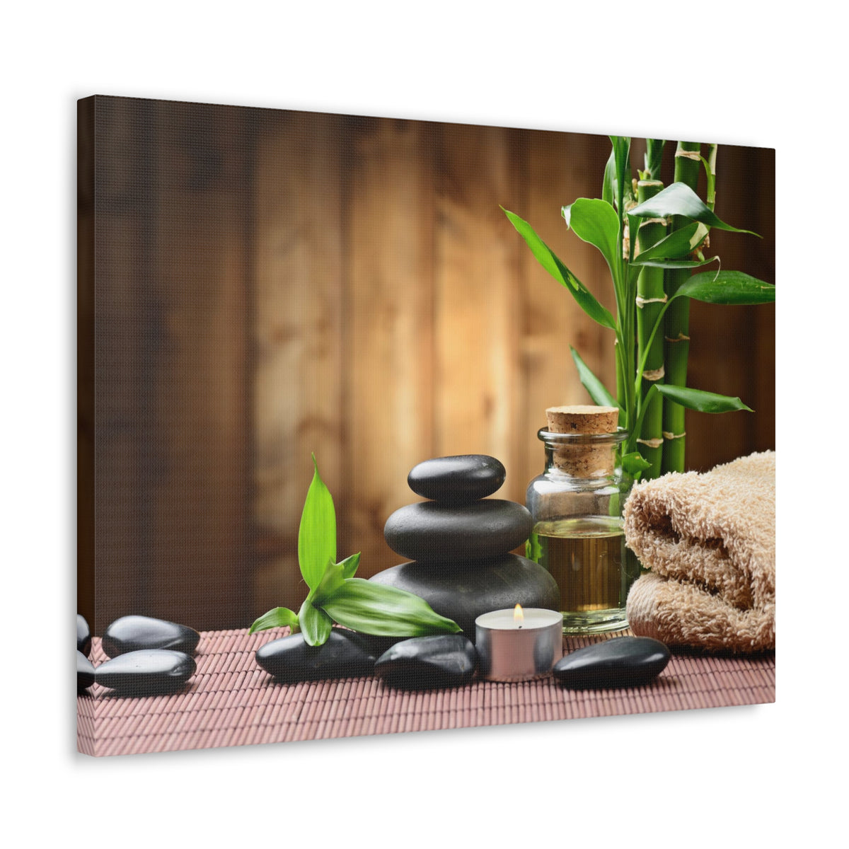 Zen Stones and Bamboo Forest Floral Nature Photography Canvas Wall Art for Home Decor Ready-to-Hang-Express Your Love Gifts