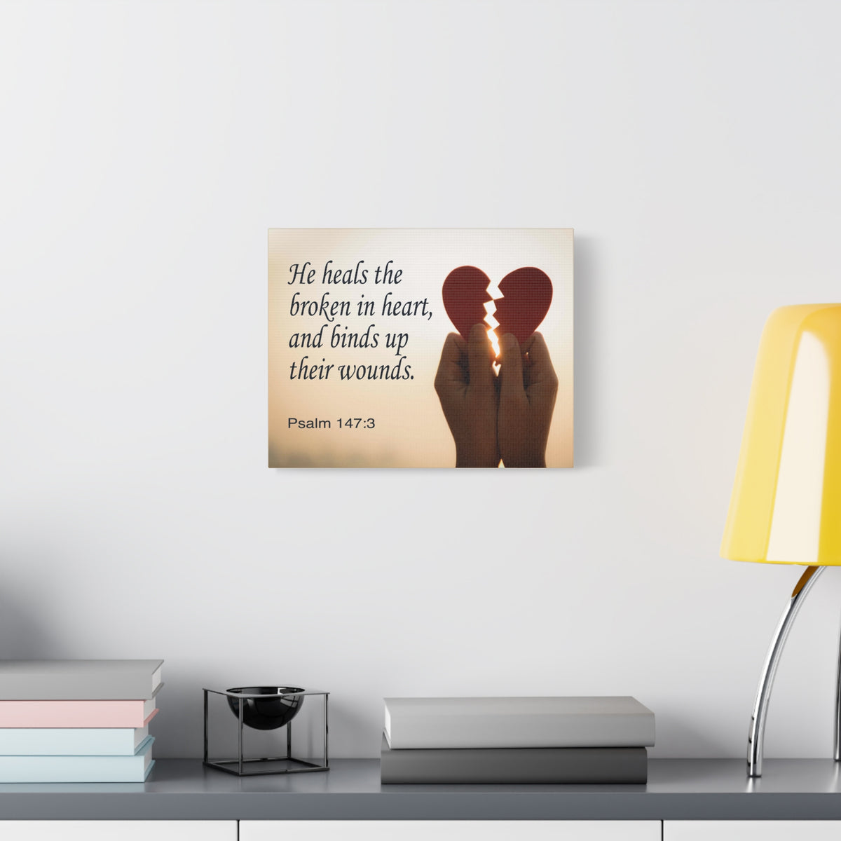 Scripture Canvas Heals the Broken Psalm 147:3 Christian Wall Art Bible Verse Print Ready to Hang-Express Your Love Gifts