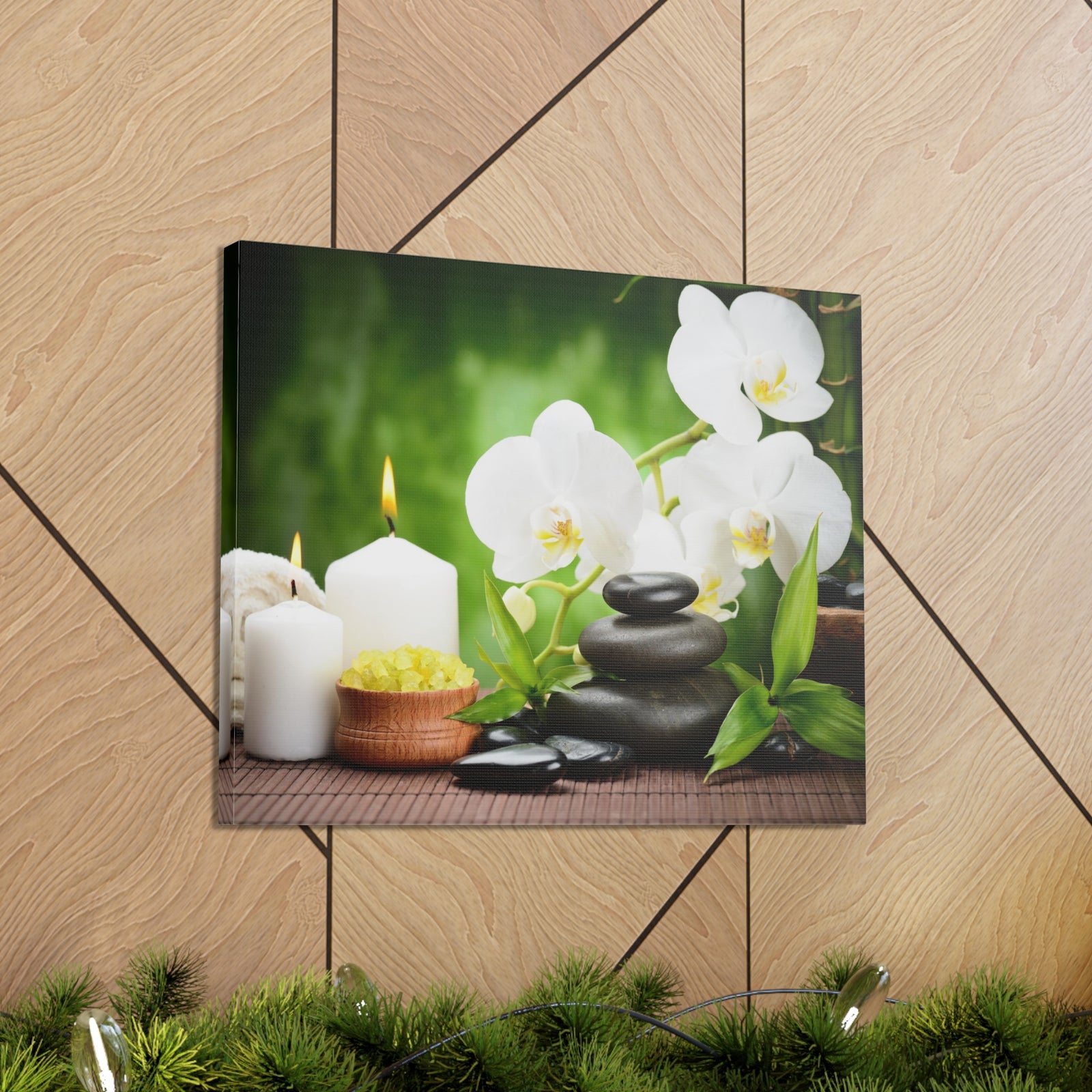 Zen Stones and Orchid Forest Floral Nature Photography Canvas Wall Art for Home Decor Ready-to-Hang-Express Your Love Gifts