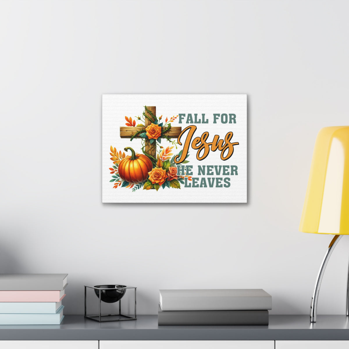 Scripture Walls Jesus Never Leaves Autumn Bible Verse Canvas Christian Wall Art Ready to Hang Unframed-Express Your Love Gifts