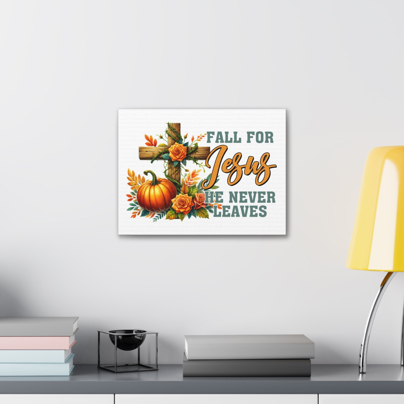Scripture Walls Jesus Never Leaves Autumn Bible Verse Canvas Christian Wall Art Ready to Hang Unframed-Express Your Love Gifts