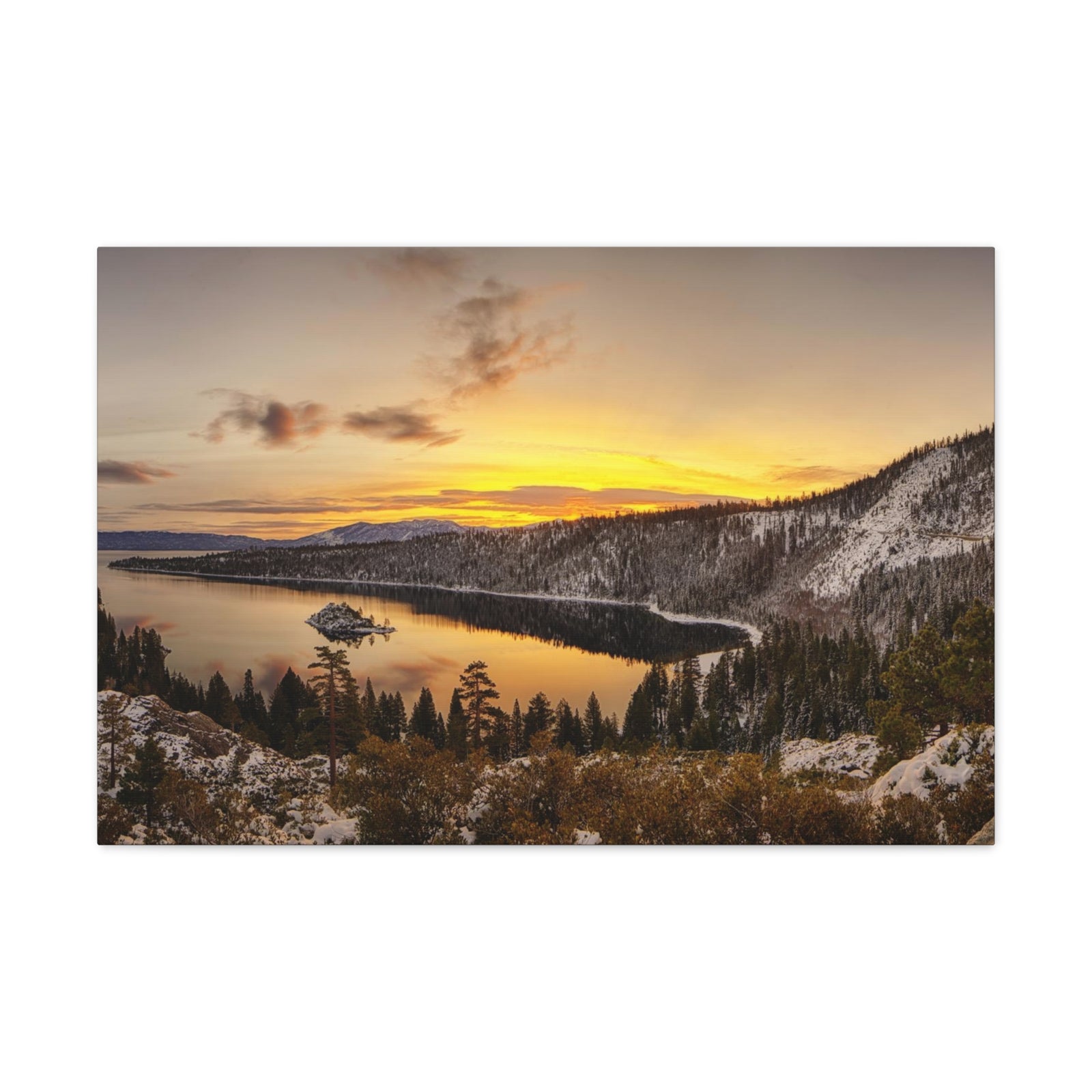 Winter Pine Tree Forest Mountain Lake Nature Wilderness Photography Canvas Wall Art for Home Decor Ready-to-Hang-Express Your Love Gifts