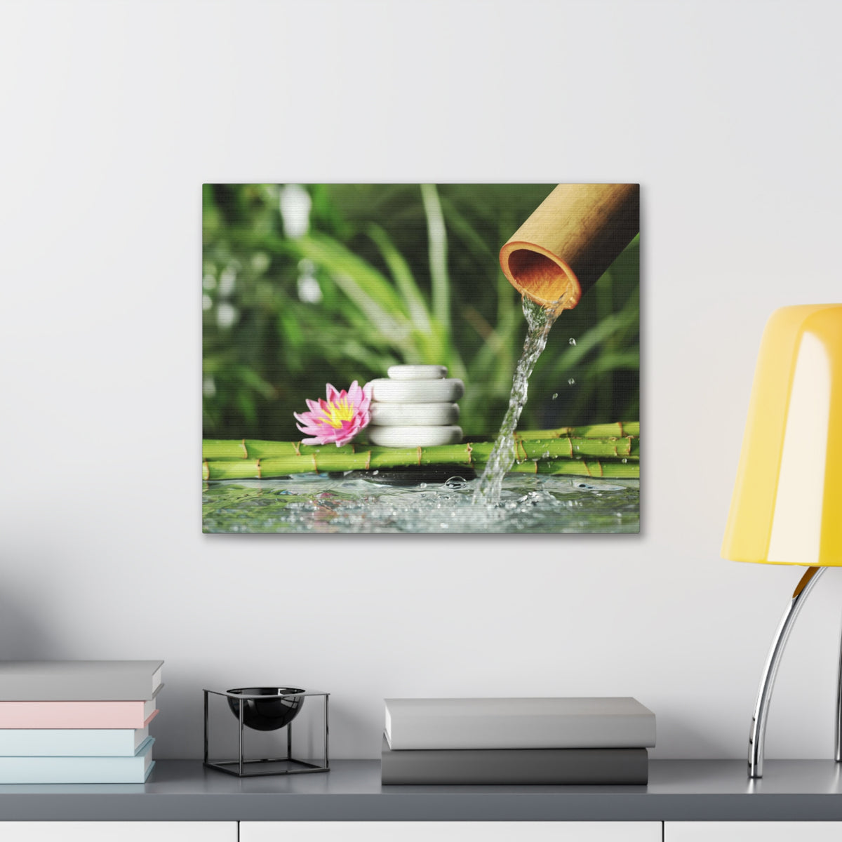 Flower and Bamboo Fountain Forest Floral Nature Photography Canvas Wall Art for Home Decor Ready-to-Hang-Express Your Love Gifts