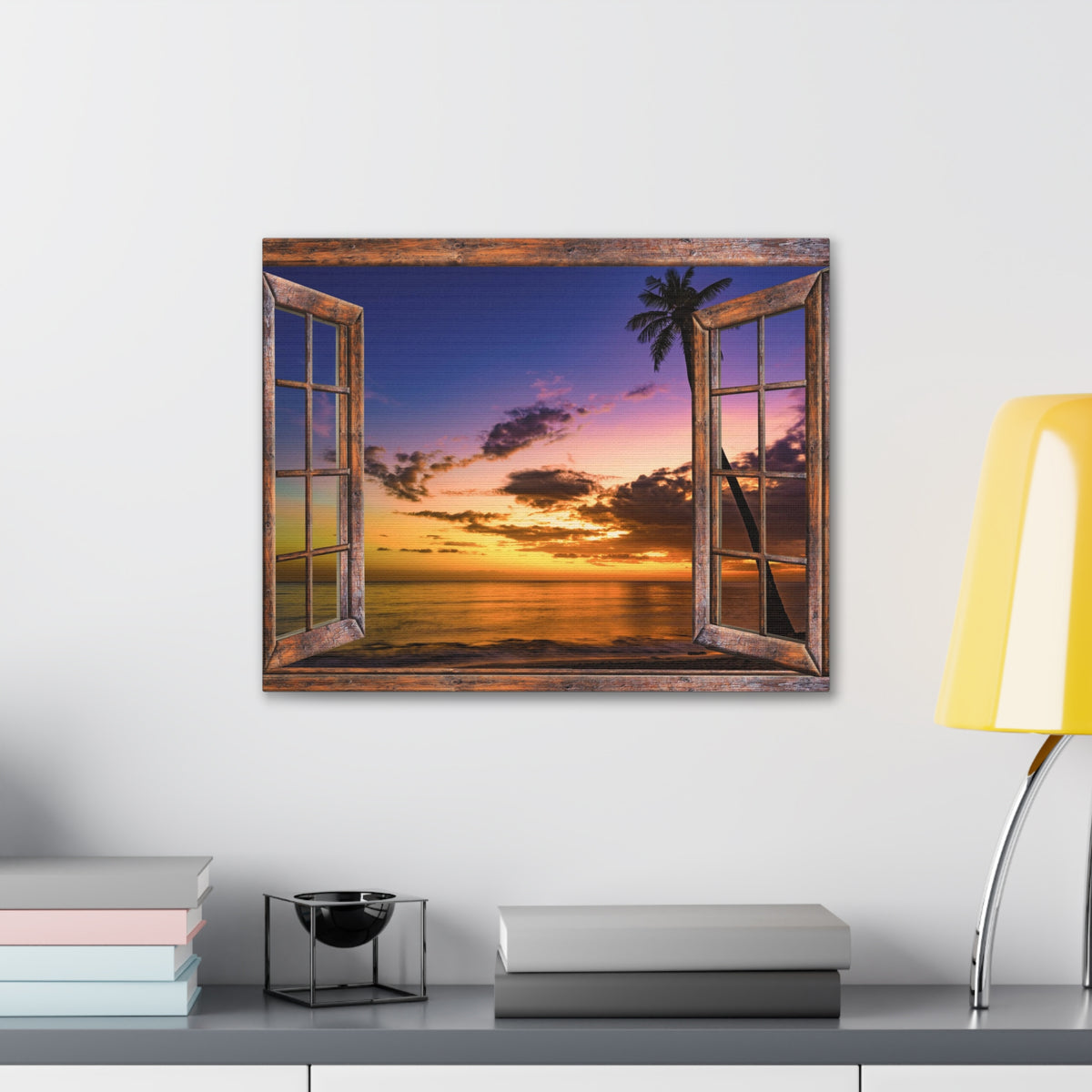 Canvas Print Wall Art Window Sunset Sea Nature Photography Realism Scenic Landscape Colorful Multicolor for Home Decor Ready to Hang-Express Your Love Gifts
