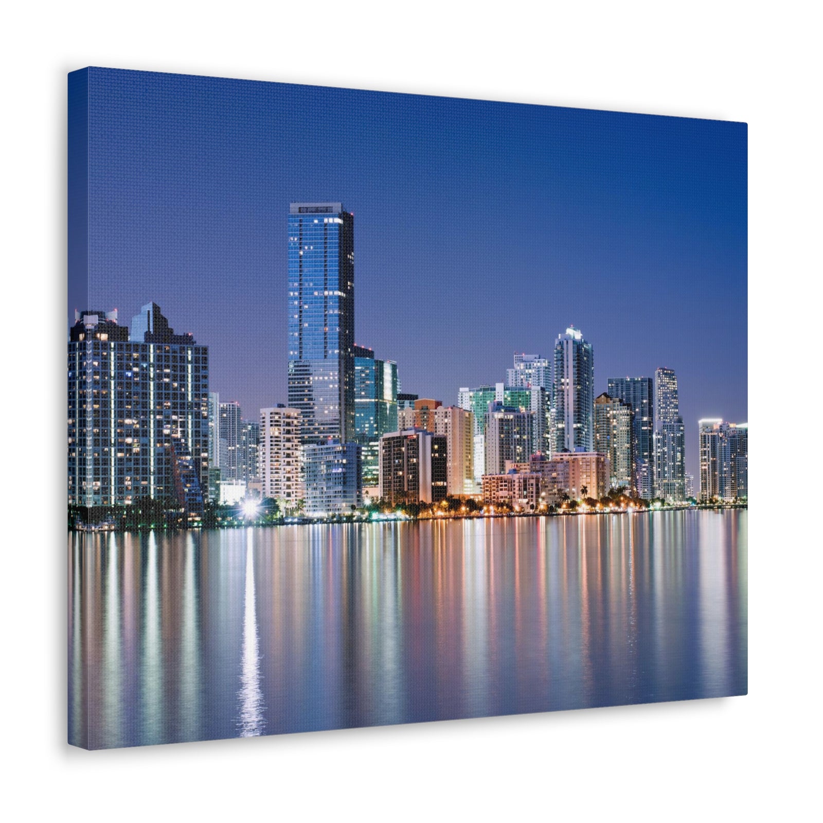 Miami Night Skyline Canvas Artwork High-Quality Breathtaking Stunning Cityscape for Home Decor Ready to Hang-Express Your Love Gifts