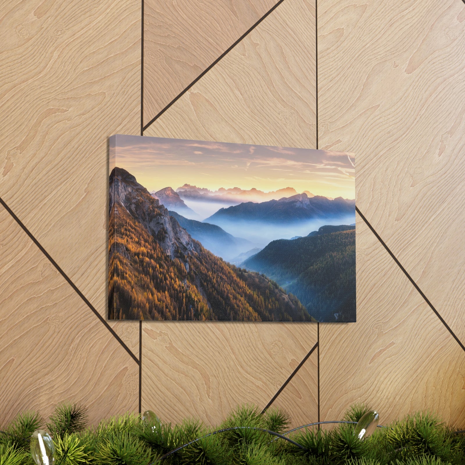 Golden Mountains Misty Nature Wilderness Photography Canvas Wall Art for Home Decor Ready-to-Hang-Express Your Love Gifts