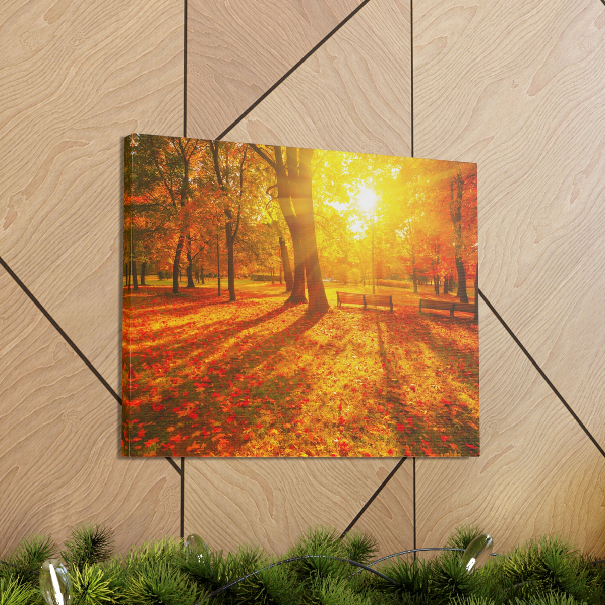Sunrise Autumn Park Nature Wilderness Photography Canvas Wall Art for Home Decor Ready-to-Hang-Express Your Love Gifts