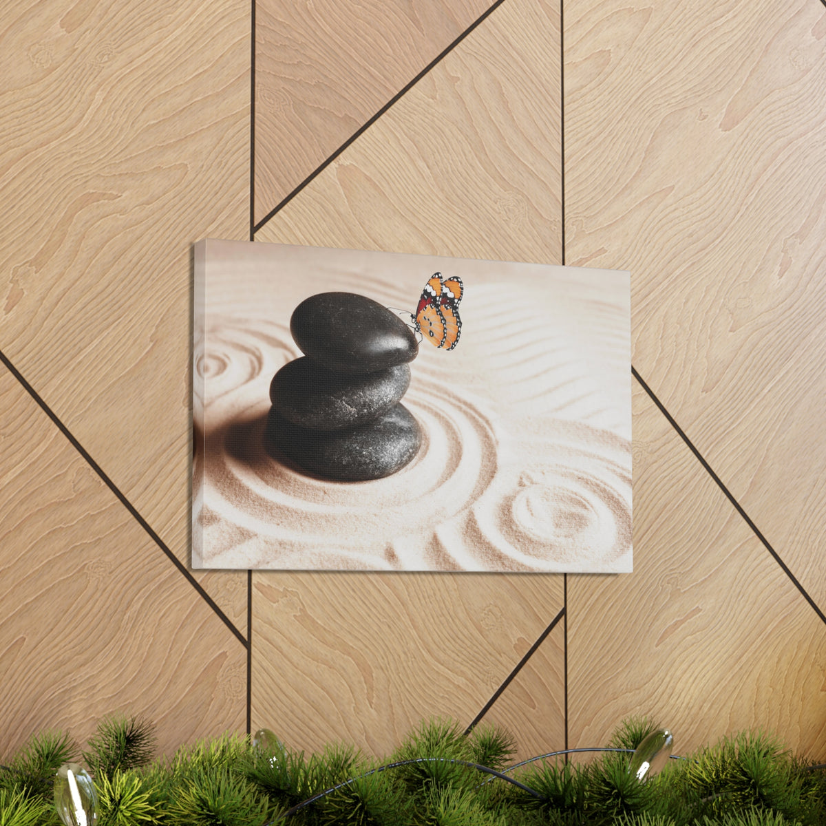 Stones on Sand Forest Floral Nature Photography Canvas Wall Art for Home Decor Ready-to-Hang-Express Your Love Gifts