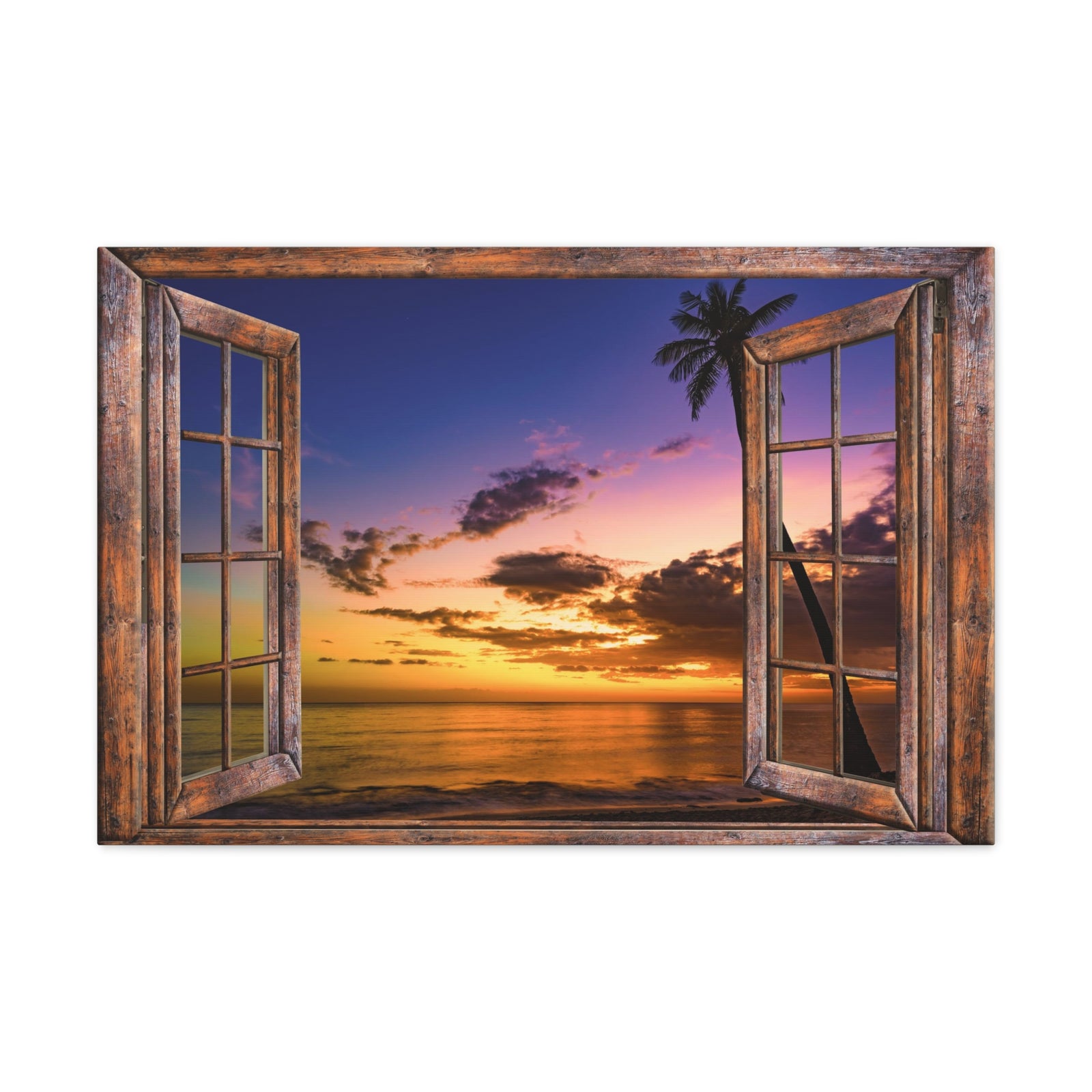 Canvas Print Wall Art Window Sunset Sea Nature Photography Realism Scenic Landscape Colorful Multicolor for Home Decor Ready to Hang-Express Your Love Gifts
