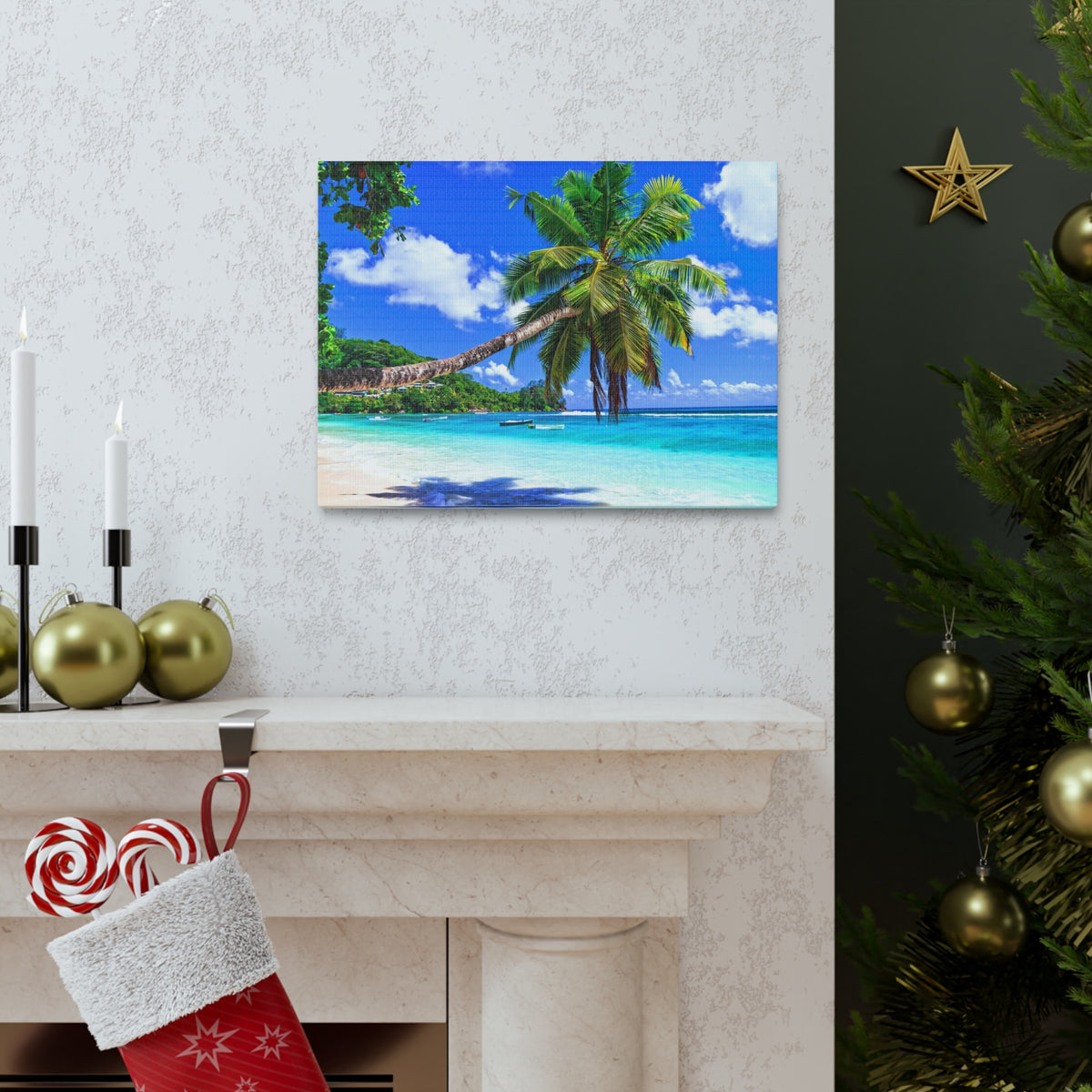 Exotic Tropical Beach Scenery Ocean Canvas Wall Art for Home Decor Ready-to-Hang-Express Your Love Gifts