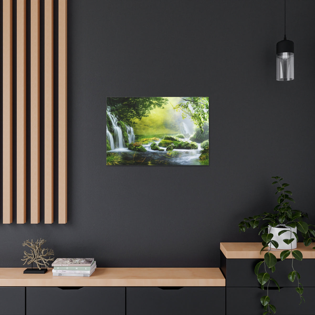 Tropical Forest Falls Nature Wilderness Photography Canvas Wall Art for Home Decor Ready-to-Hang-Express Your Love Gifts