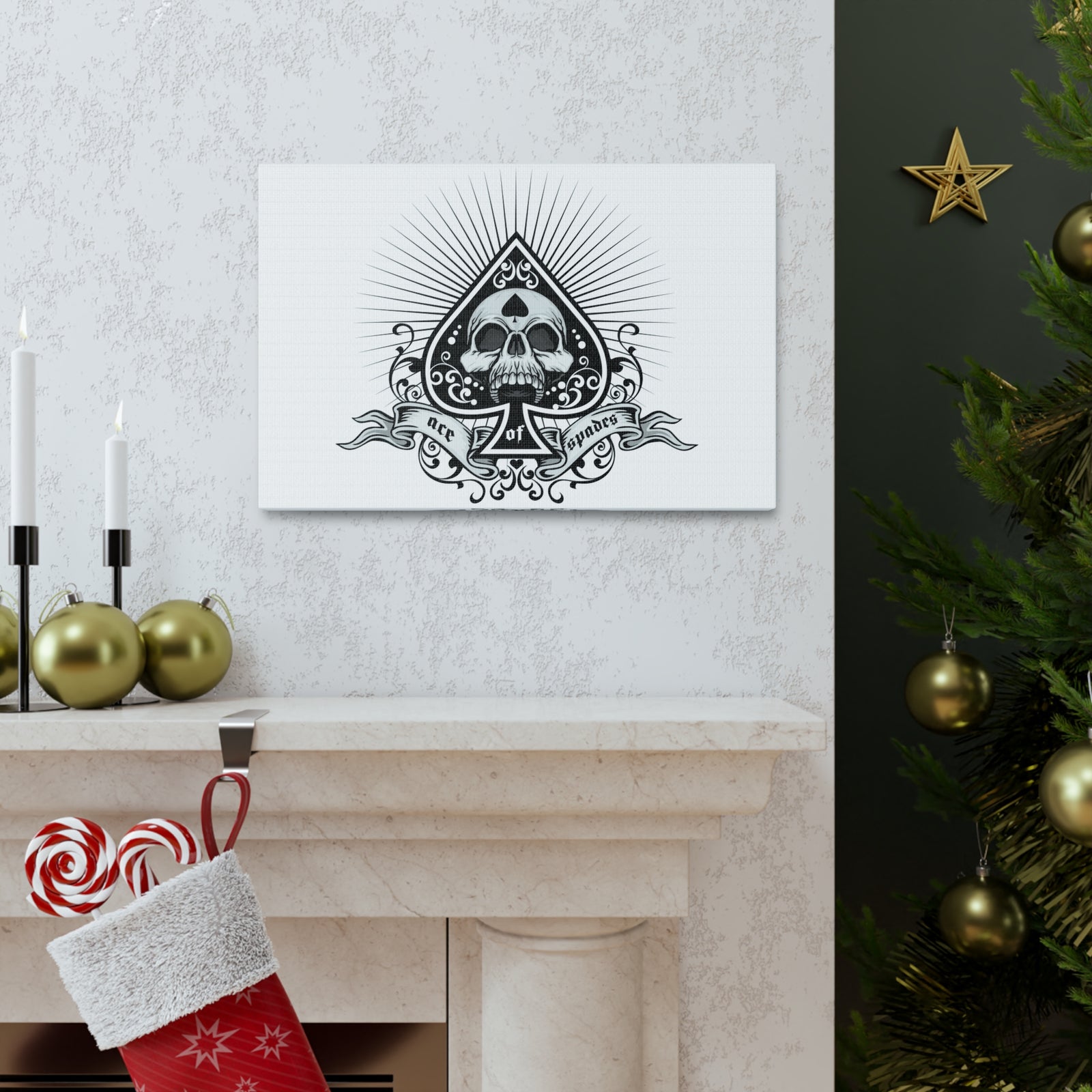 Grunge Ace of Spades Playing Card Canvas Wall Art for Home Decor Ready-to-Hang-Express Your Love Gifts