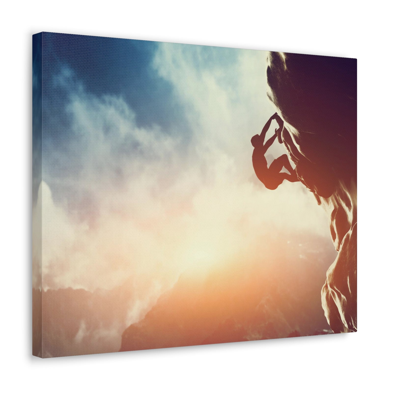 Man Climbing Rock Mountain Nature Wilderness Photography Canvas Wall Art for Home Decor Ready-to-Hang-Express Your Love Gifts