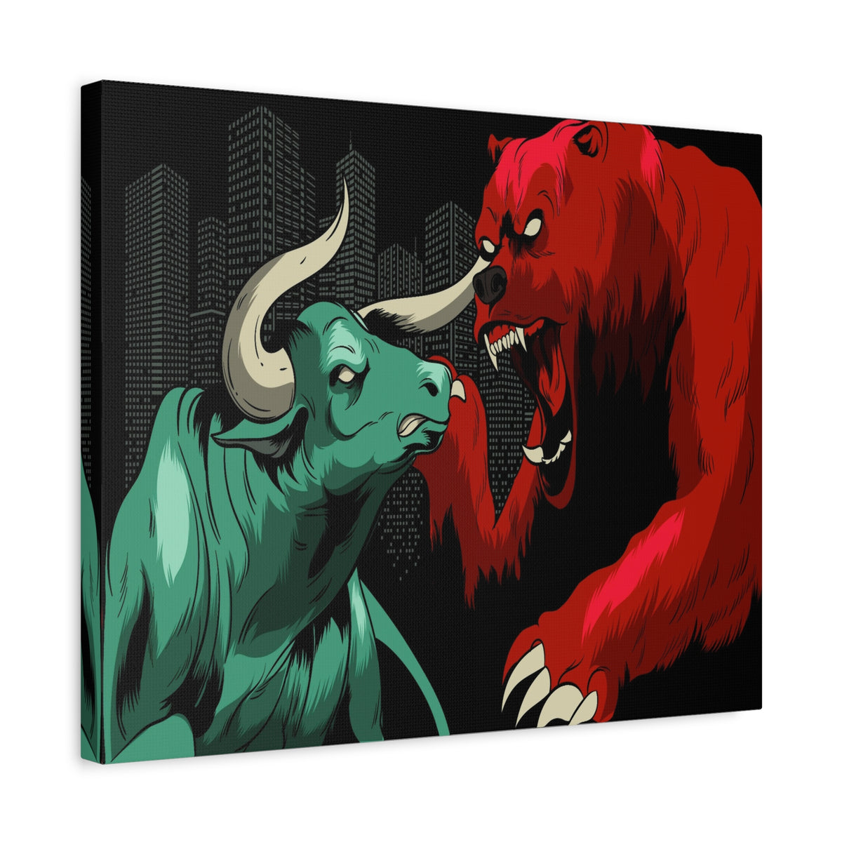 Stock Market Wall Art Bull vs Bear Battling for Wealth Wall Street Trading Art Canvas-Express Your Love Gifts