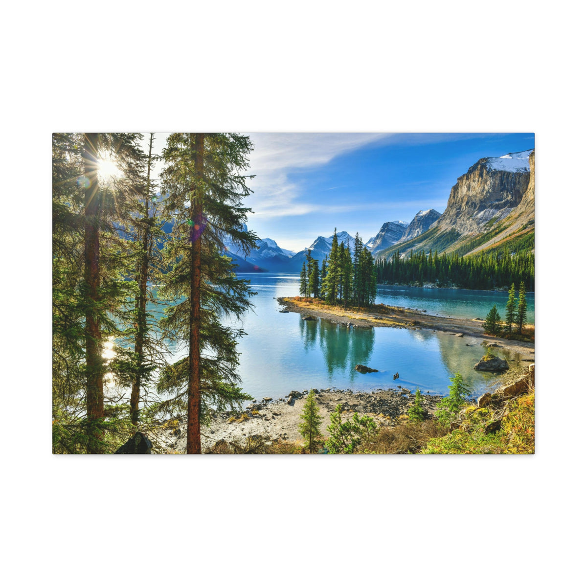 Mountain Lake Island Nature Wilderness Photography Canvas Wall Art for Home Decor Ready-to-Hang-Express Your Love Gifts