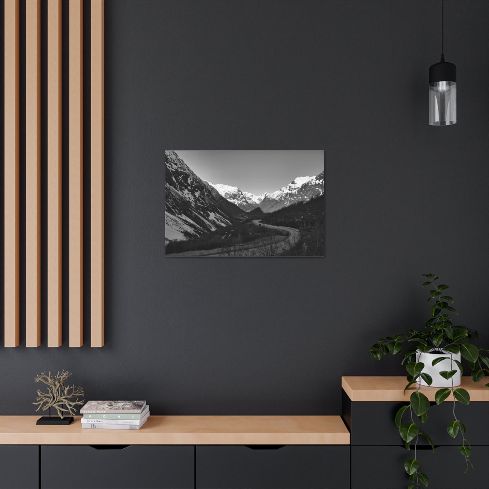 Forest Mountain Black And White Nature Wilderness Photography Canvas Wall Art for Home Decor Ready-to-Hang-Express Your Love Gifts