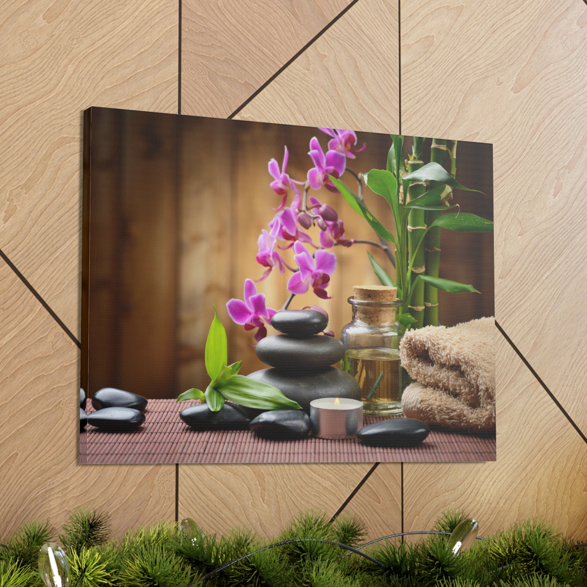 Stones on the Wood Forest Floral Nature Photography Canvas Wall Art for Home Decor Ready-to-Hang-Express Your Love Gifts