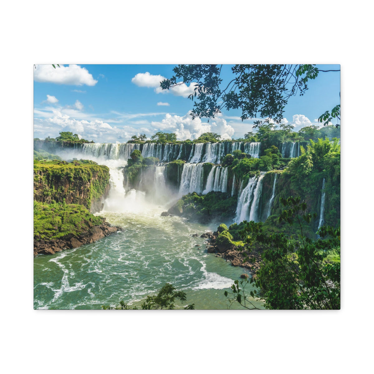 Green Jungle Cascading Waterfall Nature Wilderness Photography Canvas Wall Art for Home Decor Ready-to-Hang-Express Your Love Gifts