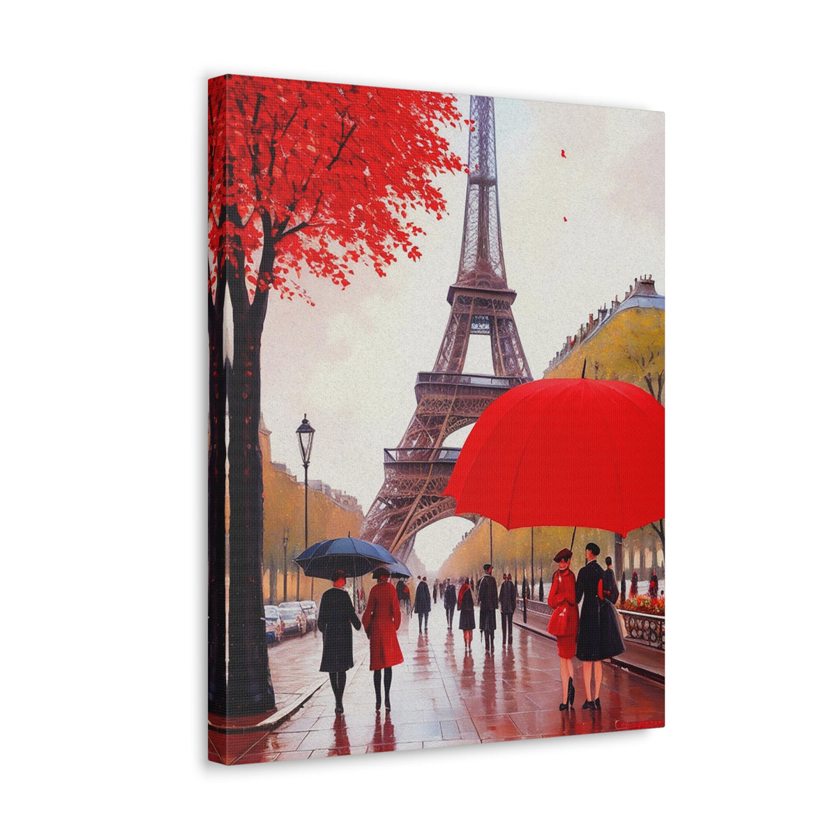 Eiffel Tower Big Red Umbrella Paris France Canvas Artwork High-Quality Breathtaking French City for Home Decor Ready to Hang-Express Your Love Gifts