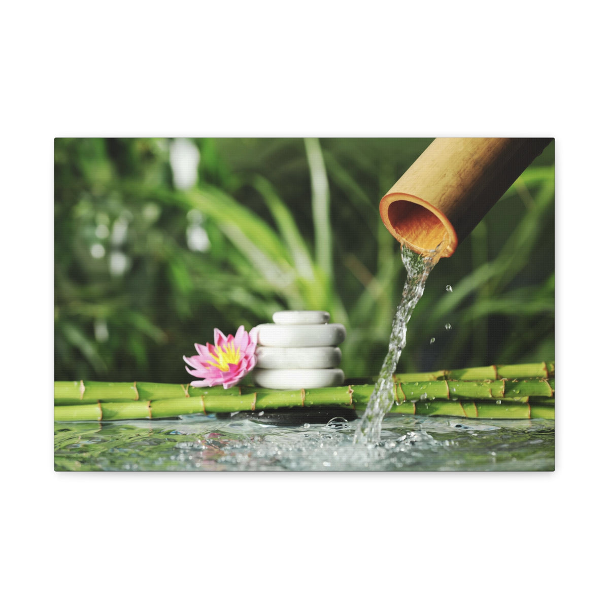 Flower and Bamboo Fountain Forest Floral Nature Photography Canvas Wall Art for Home Decor Ready-to-Hang-Express Your Love Gifts