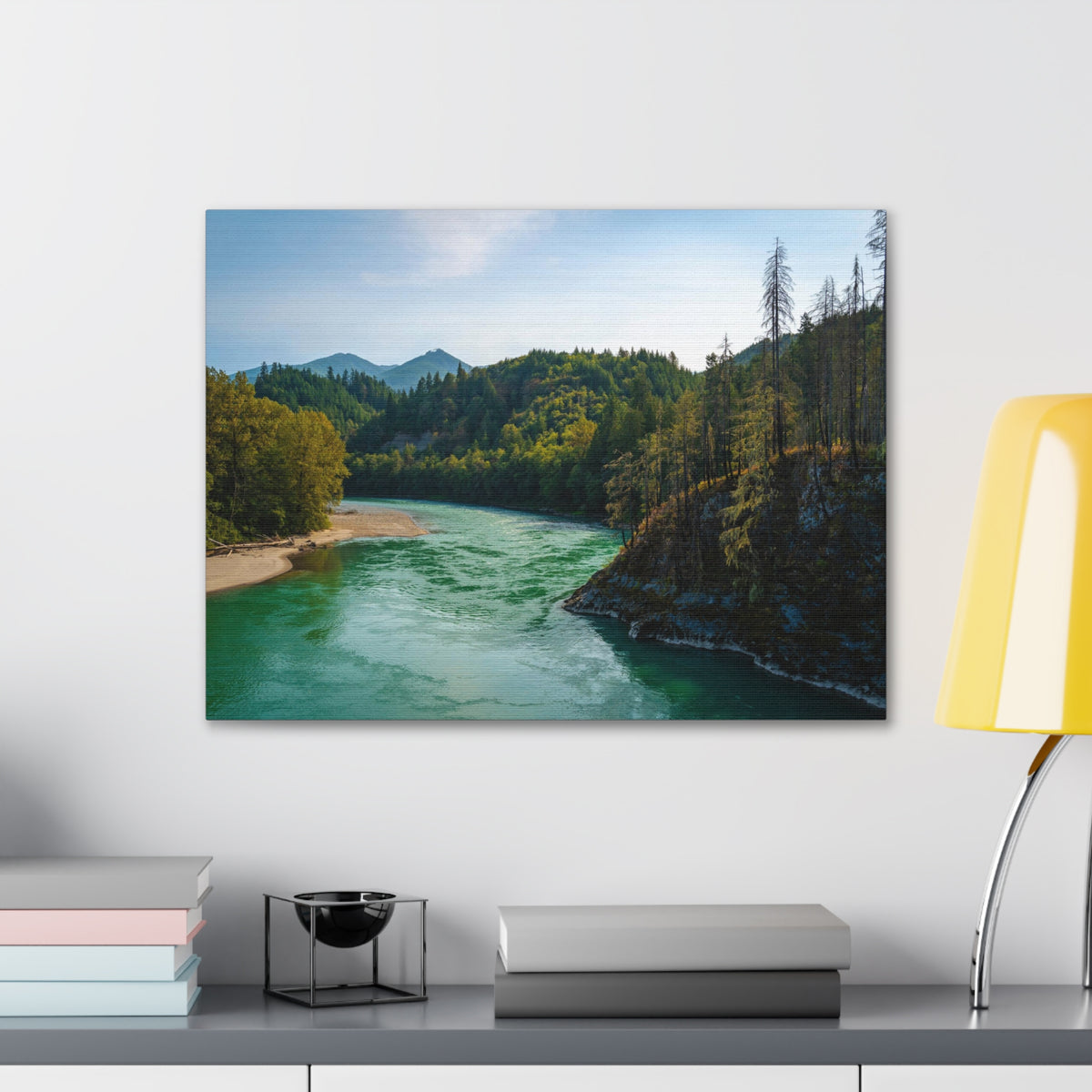 River Through Pine Tree Green Forest Nature Wilderness Photography Canvas Wall Art for Home Decor Ready-to-Hang-Express Your Love Gifts