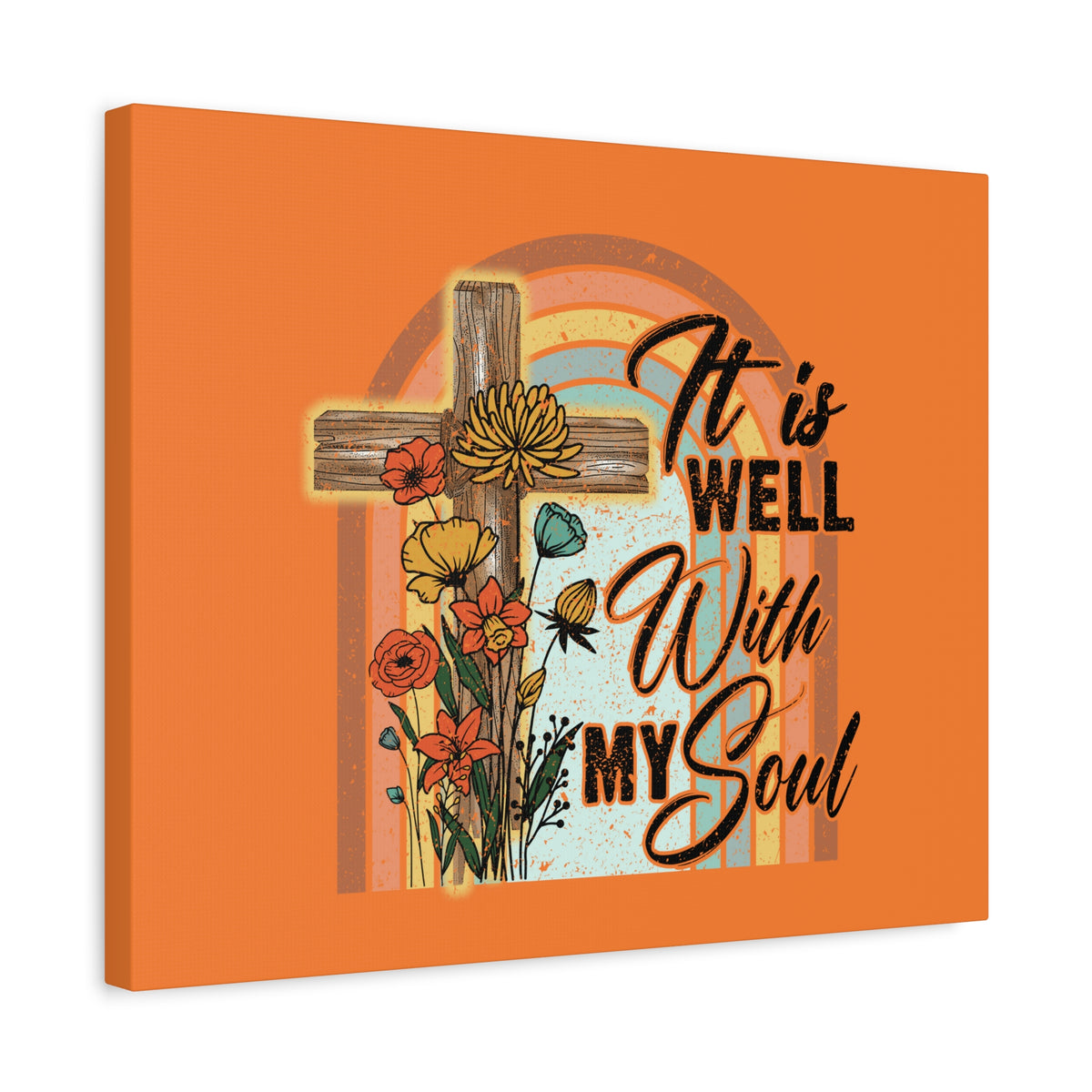 Scripture Canvas With My Soul Psalm 42:7 Bright Orange Christian Wall Art Bible Verse Print Ready to Hang-Express Your Love Gifts