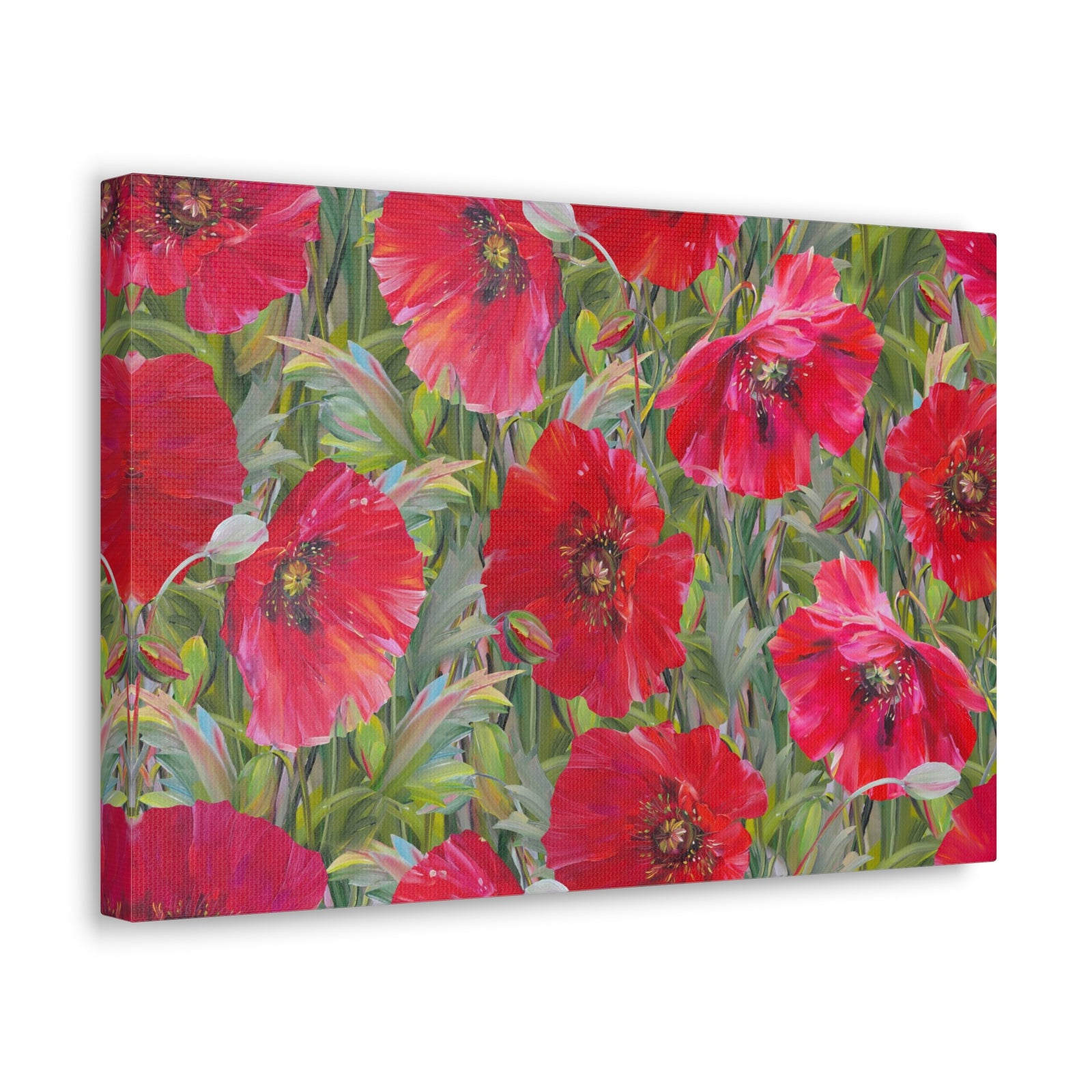 Seamless Floral Pattern Red Poppies Flower Canvas Wall Art for Home Decor Ready-to-Hang-Express Your Love Gifts