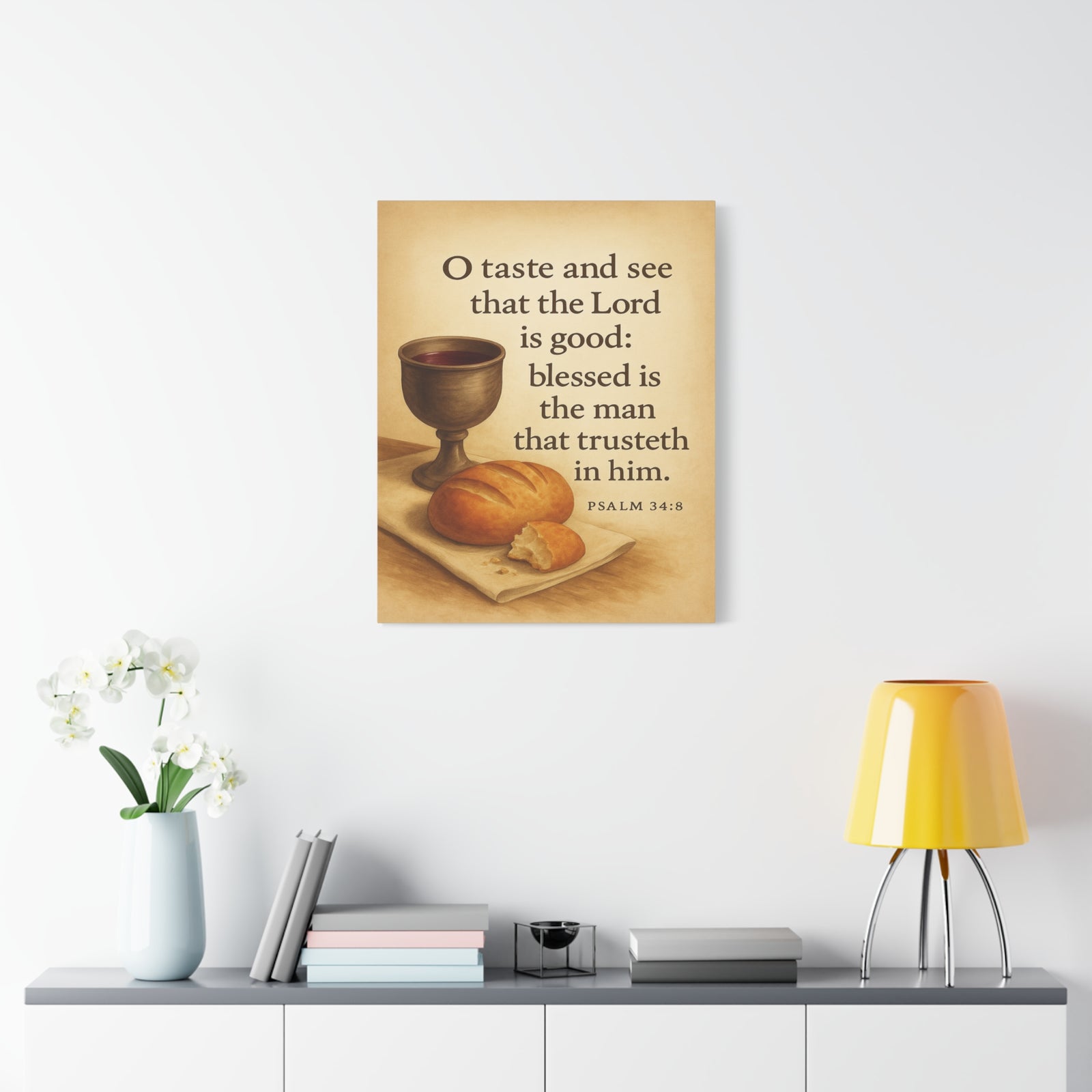 Bible Verse Canvas Psalm 34:8 Christian Home Décor Wall Art Scripture Ready to Hang Faith Print-Express Your Love Gifts
