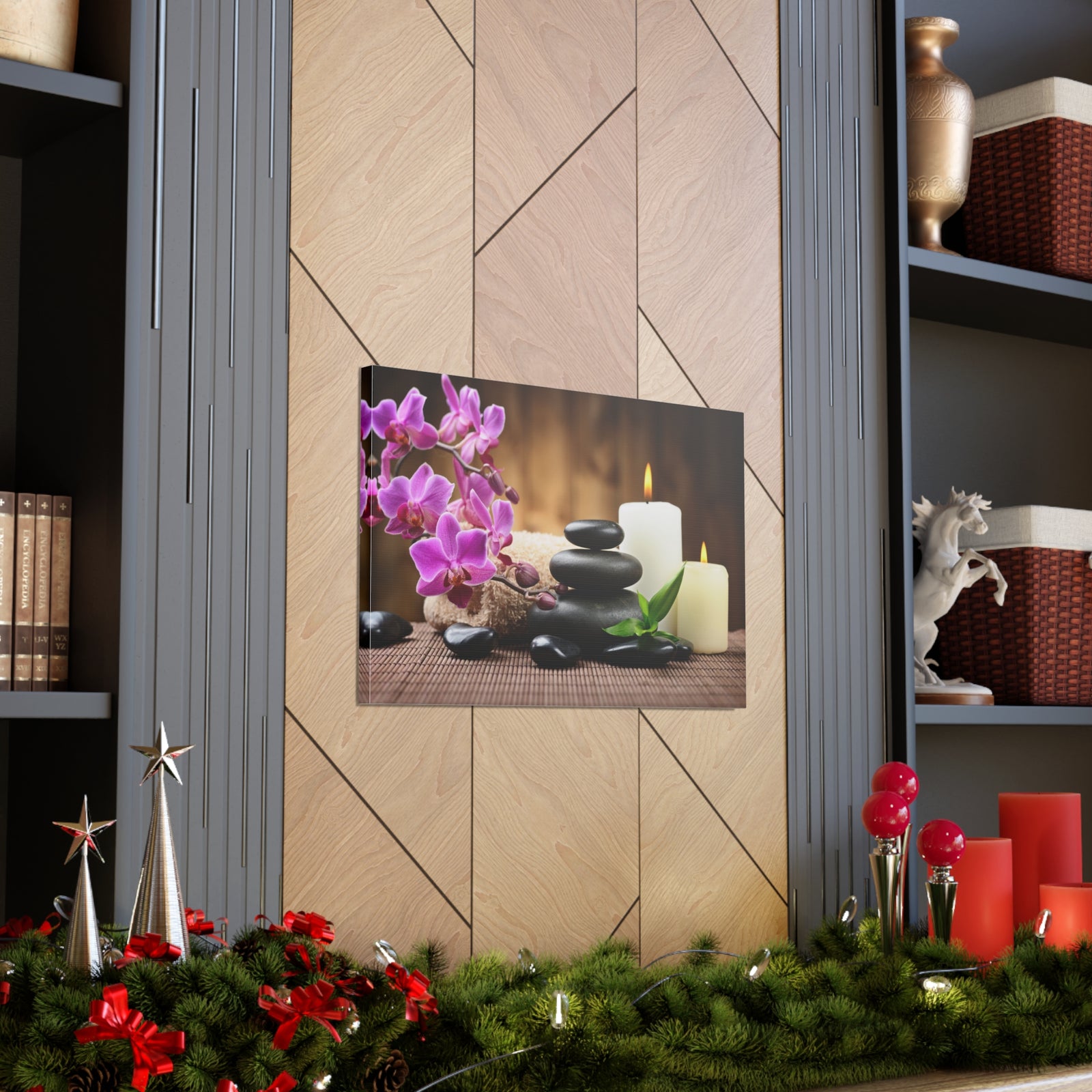 Stones and Bamboo Forest Floral Nature Photography Canvas Wall Art for Home Decor Ready-to-Hang-Express Your Love Gifts