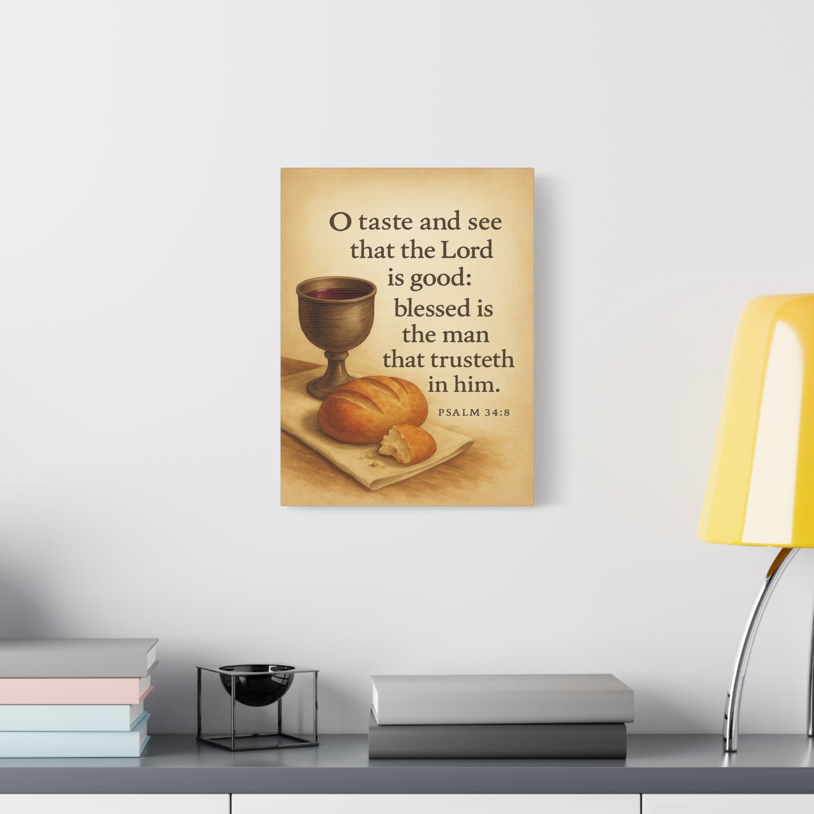 Bible Verse Canvas Psalm 34:8 Christian Home Décor Wall Art Scripture Ready to Hang Faith Print-Express Your Love Gifts