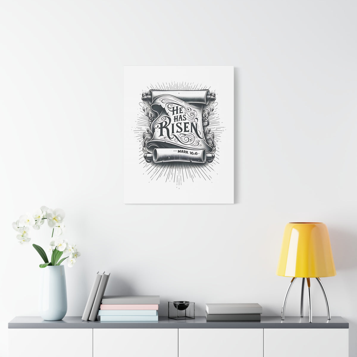 Scripture Walls Mark 16:6 He Has Risen Bible Verse Canvas Christian Wall Art Ready to Hang Unframed-Express Your Love Gifts