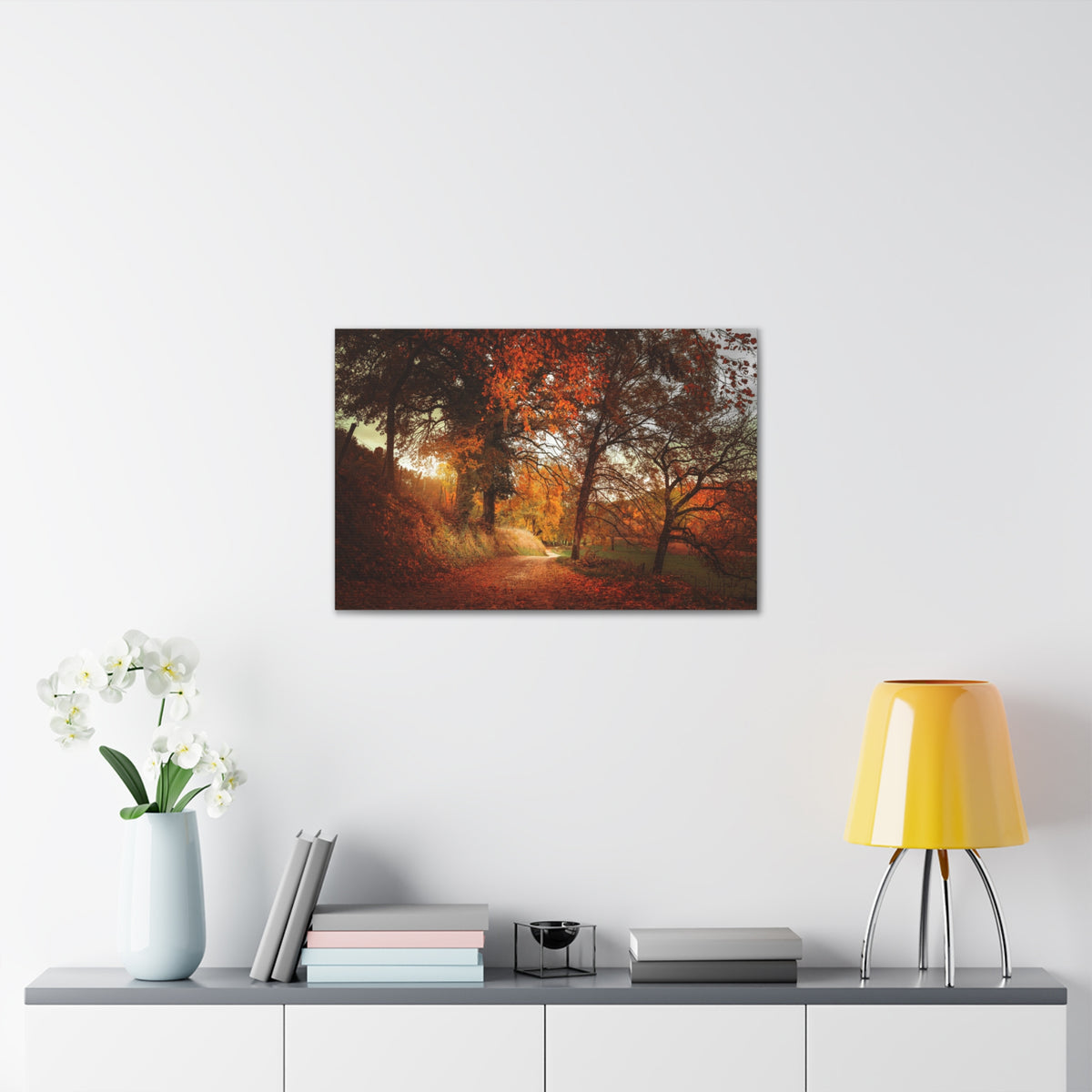 Autumn Park Orange Tree Nature Wilderness Photography Canvas Wall Art for Home Decor Ready-to-Hang-Express Your Love Gifts